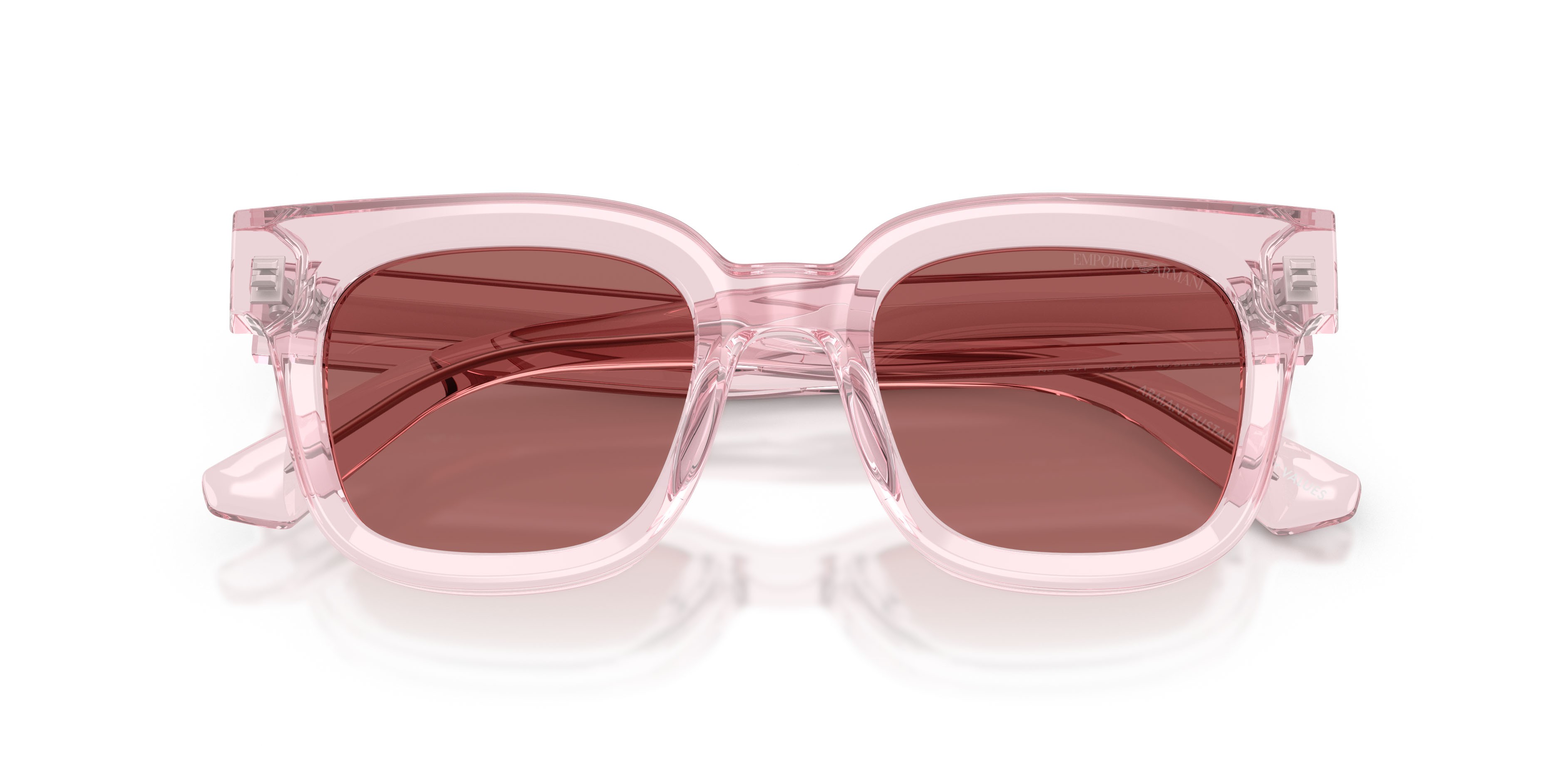 Sunglasses Emporio Armani EA 4271 (636669) color rosa trasparente lucido shape irregular lenses marrone chiaro