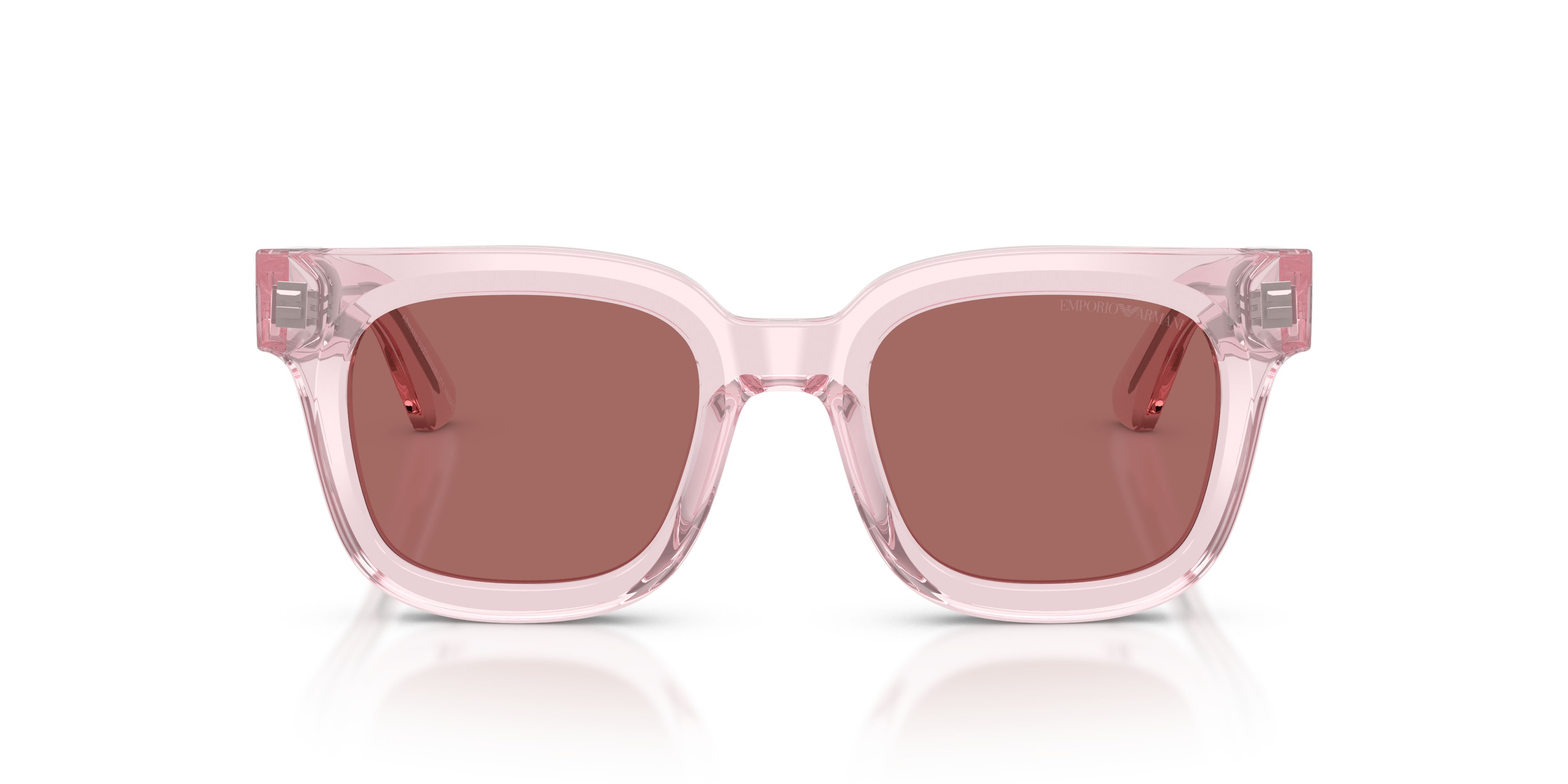 Sunglasses Emporio Armani EA 4271 (636669) color rosa trasparente lucido shape irregular lenses marrone chiaro