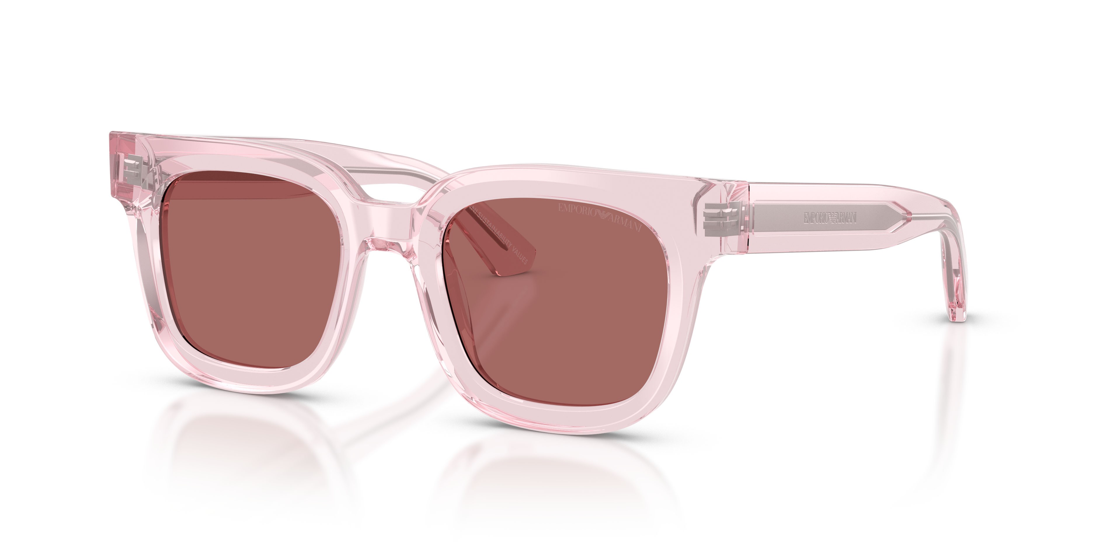 Sunglasses Emporio Armani EA 4271 (636669) color rosa trasparente lucido shape irregular lenses marrone chiaro