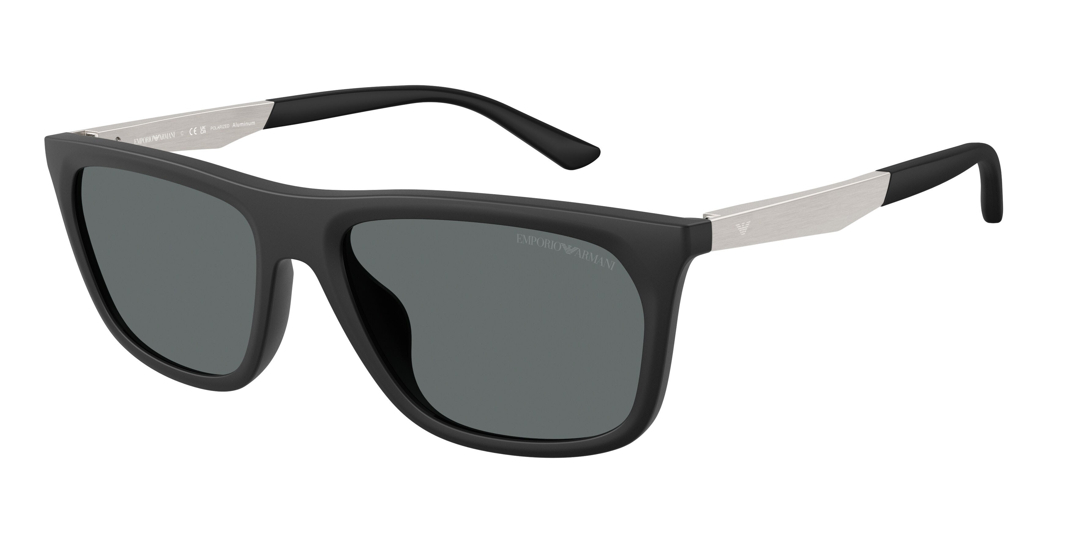Occhiali da sole Emporio Armani EA 4272U (500181) colore nero opaco forma quadrato lenti polar grigio scuro