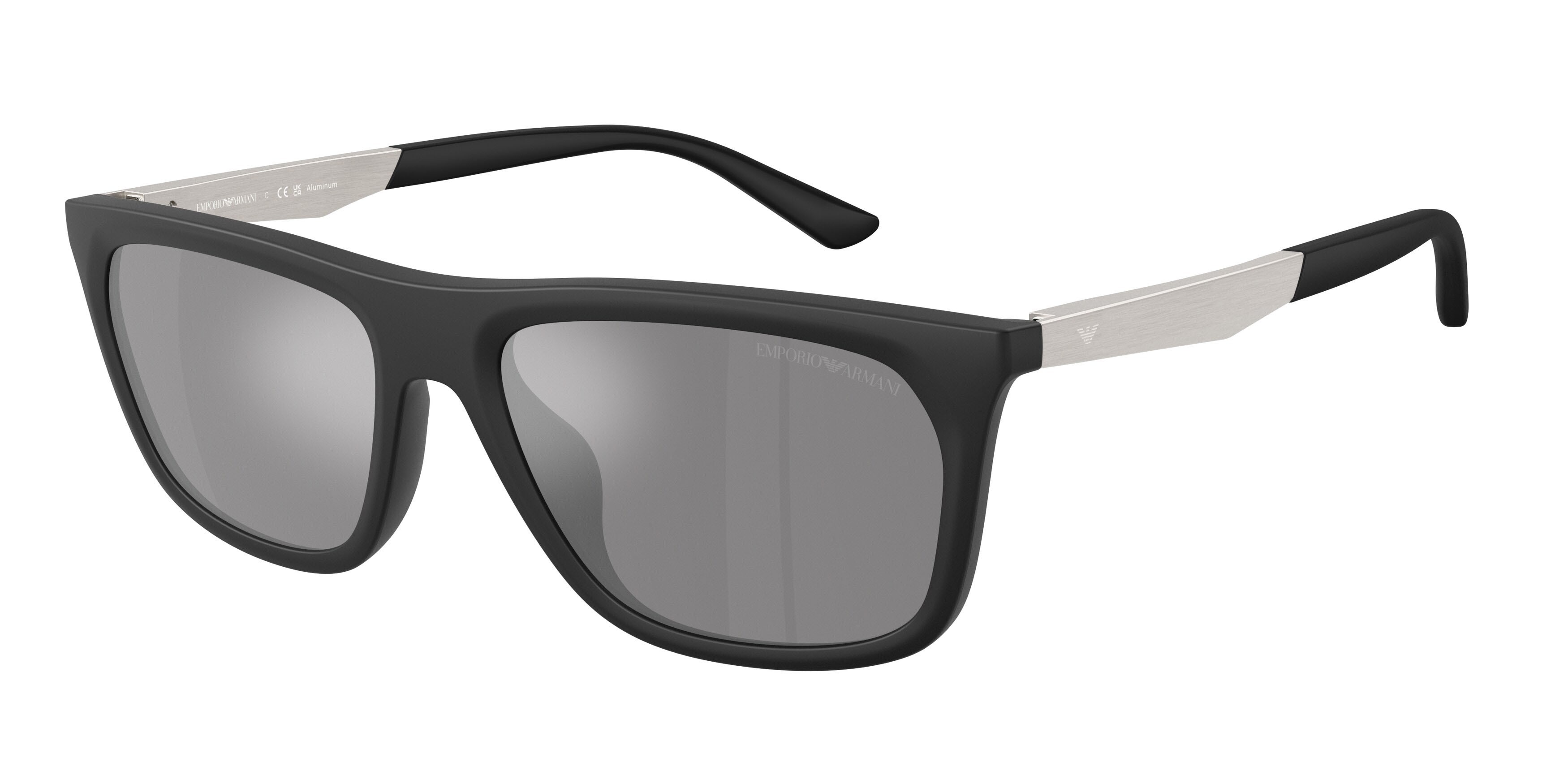 Occhiali da sole Emporio Armani EA 4272U (63726G) colore nero opaco forma quadrato lenti grigio scuro specchiato argento