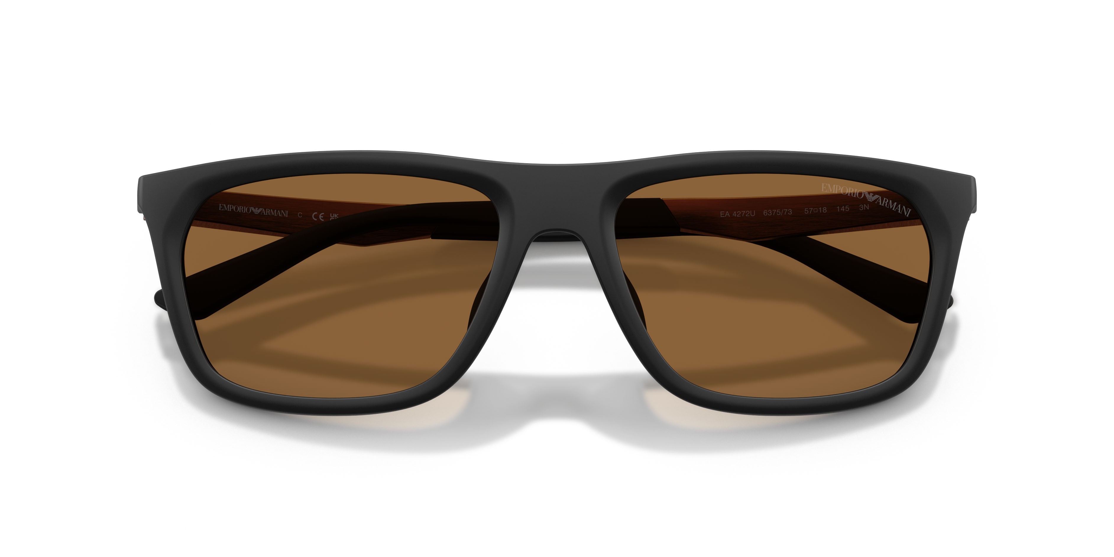 Occhiali da sole Emporio Armani EA 4272U (637573) colore nero opaco forma quadrato lenti marrone