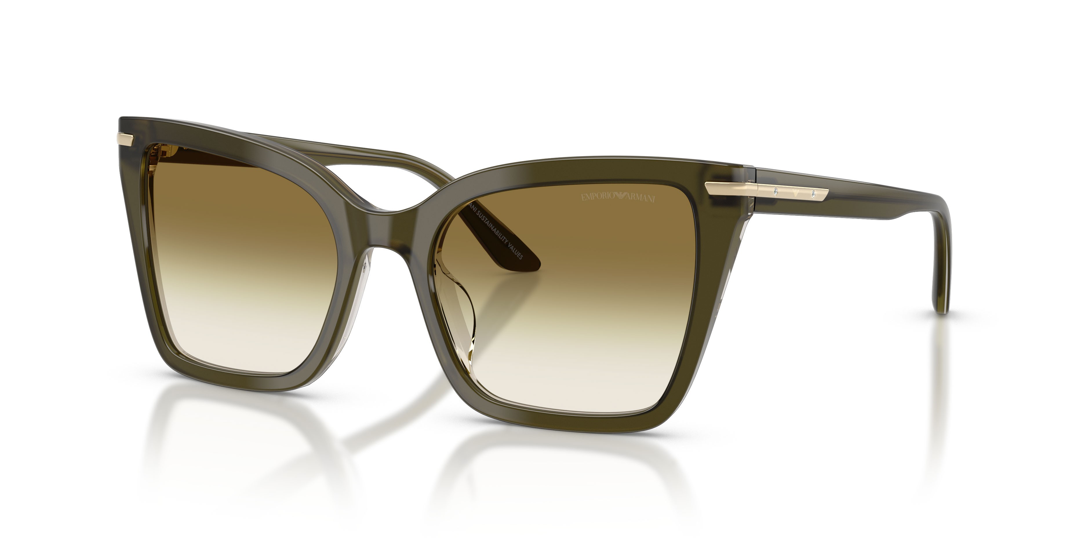 Sunglasses Emporio Armani EA 4273BU (63788E) color verde scuro lucido shape square lenses trasparente sfumato verde scuro