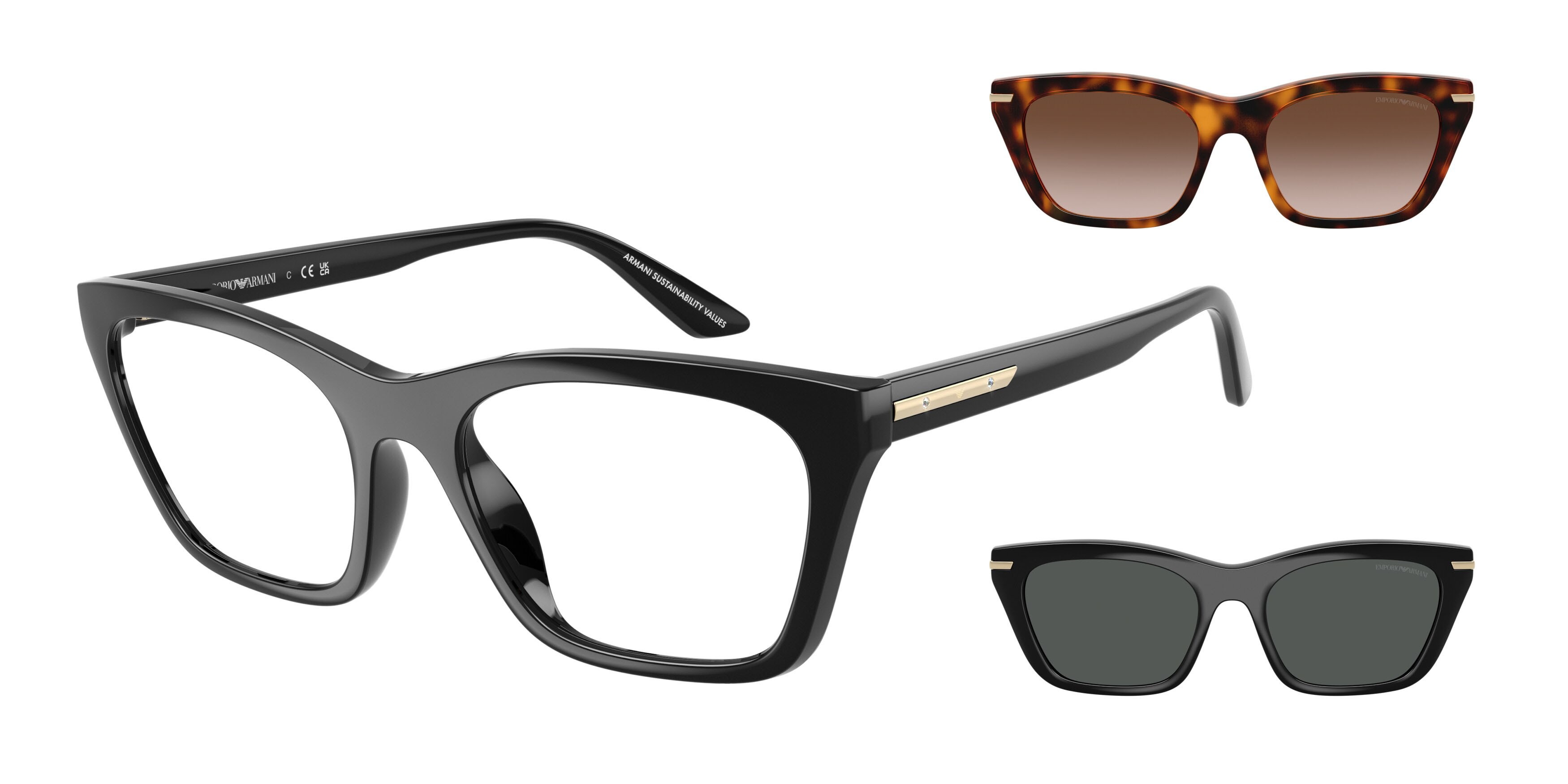 Sunglasses Emporio Armani EA 4274BU (50171W) color nero lucido shape cat eye lenses trasparente