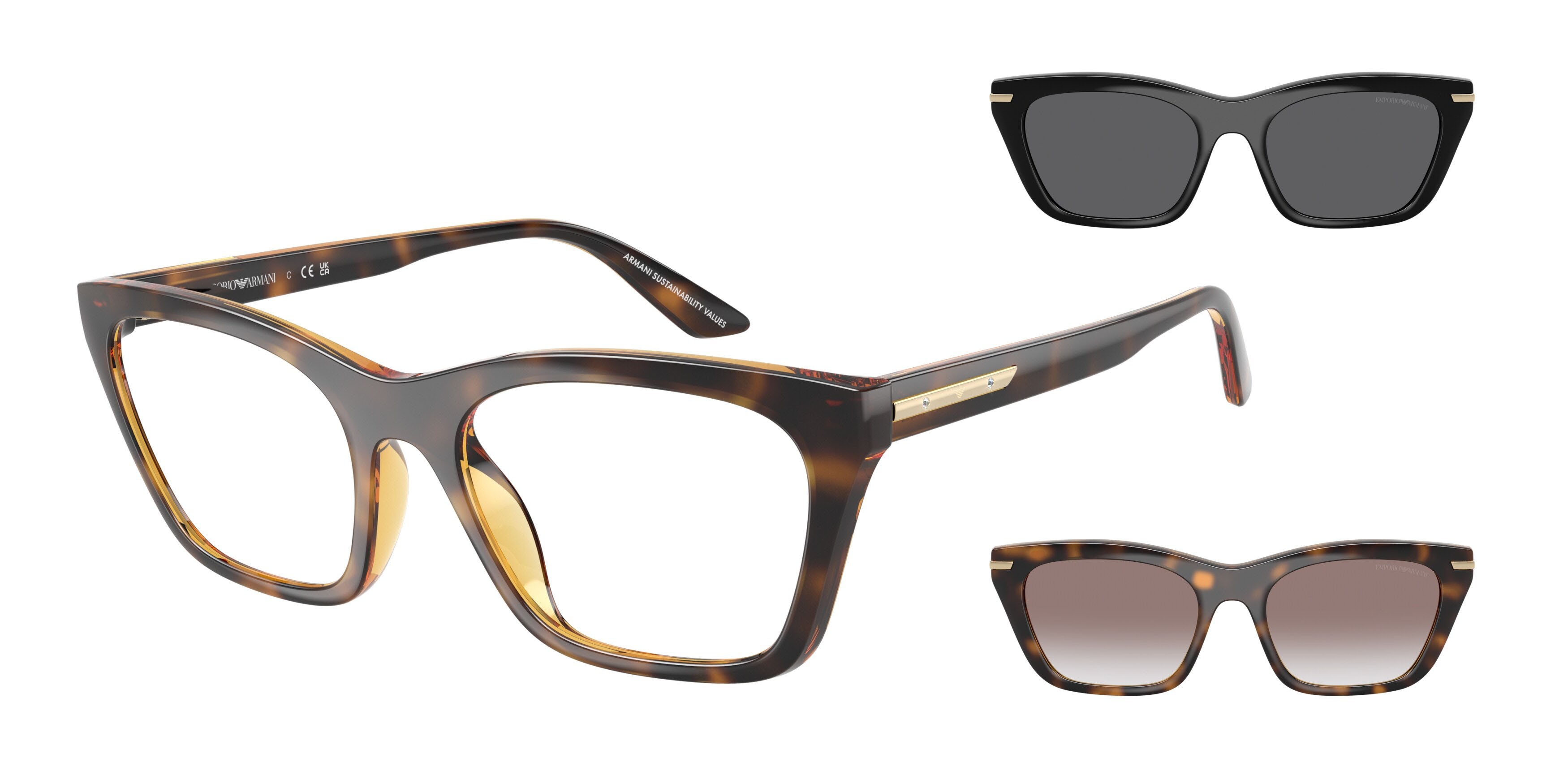 Sunglasses Emporio Armani EA 4274BU (50261W) color havana lucido shape cat eye lenses trasparente