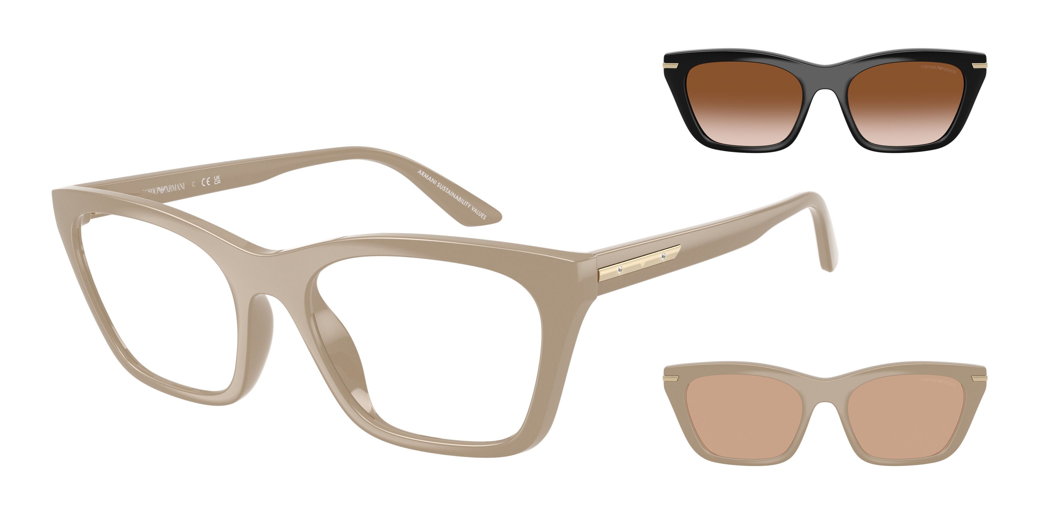 Sunglasses Emporio Armani EA 4274BU (63791W) color tundra brillante shape cat eye lenses trasparente