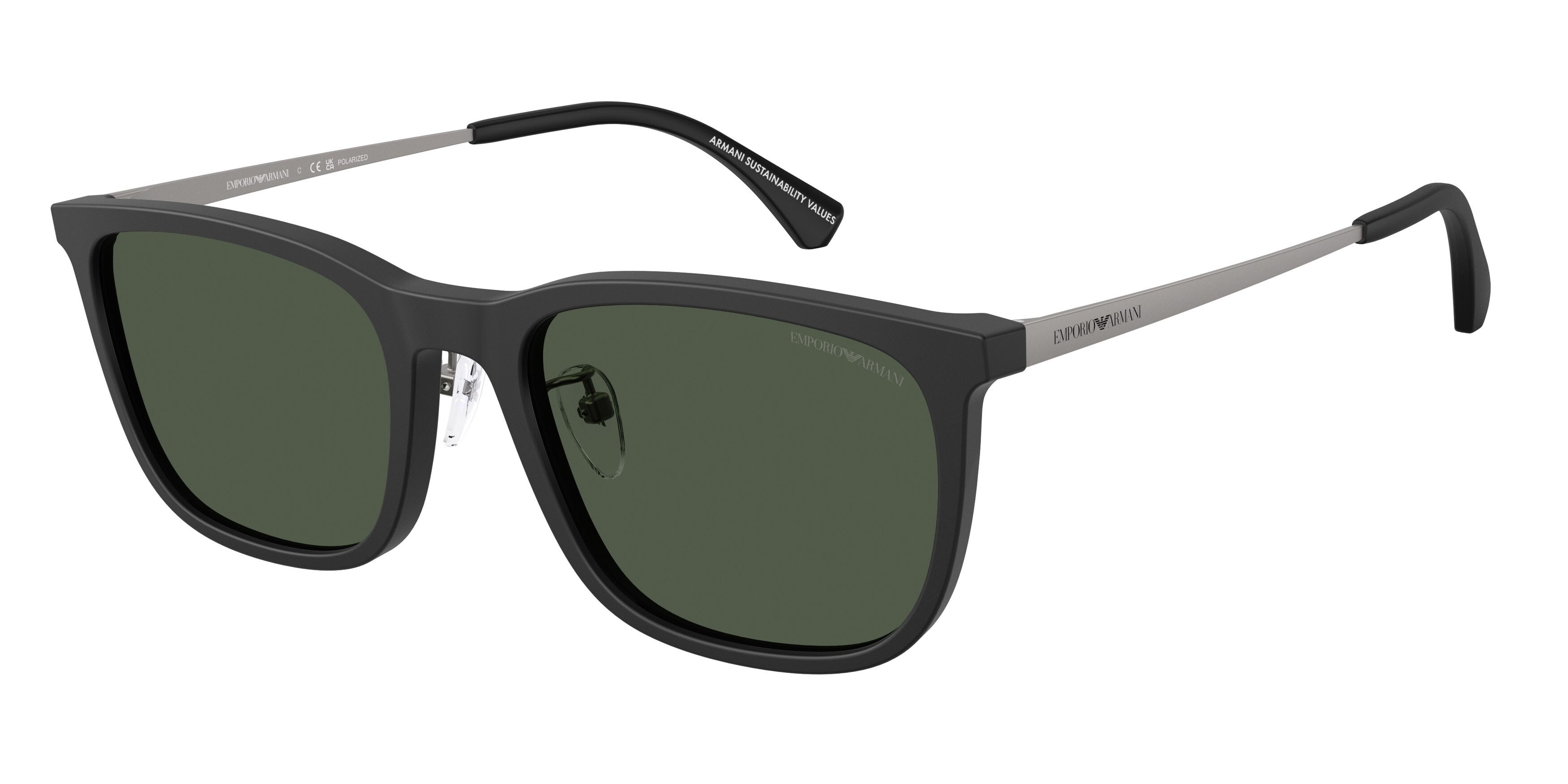 Occhiali da sole Emporio Armani EA 4275D (50019A) colore nero opaco forma quadrato lenti verde scuro polarizzata