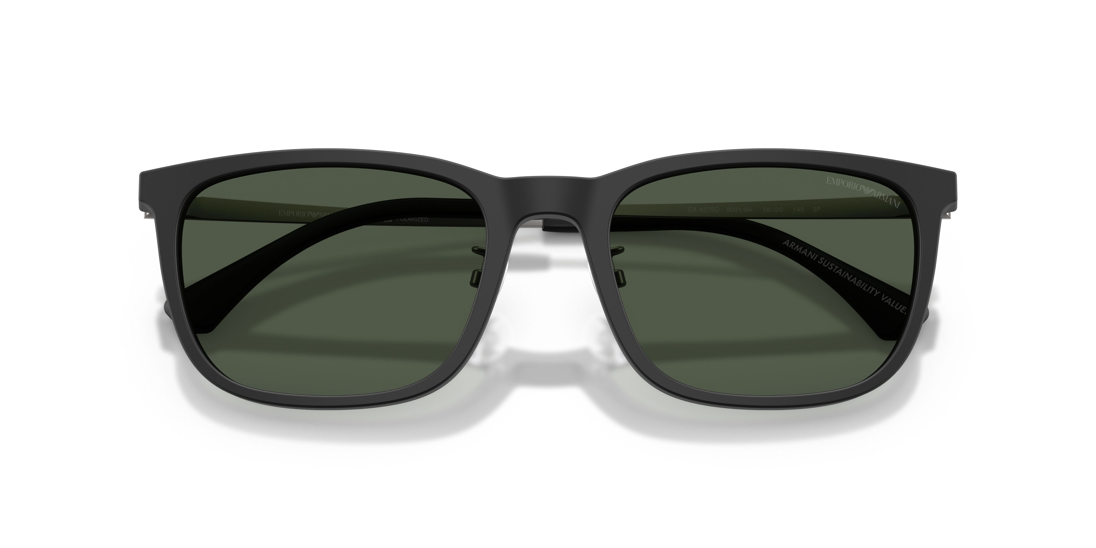 Occhiali da sole Emporio Armani EA 4275D (50019A) colore nero opaco forma quadrato lenti verde scuro polarizzata