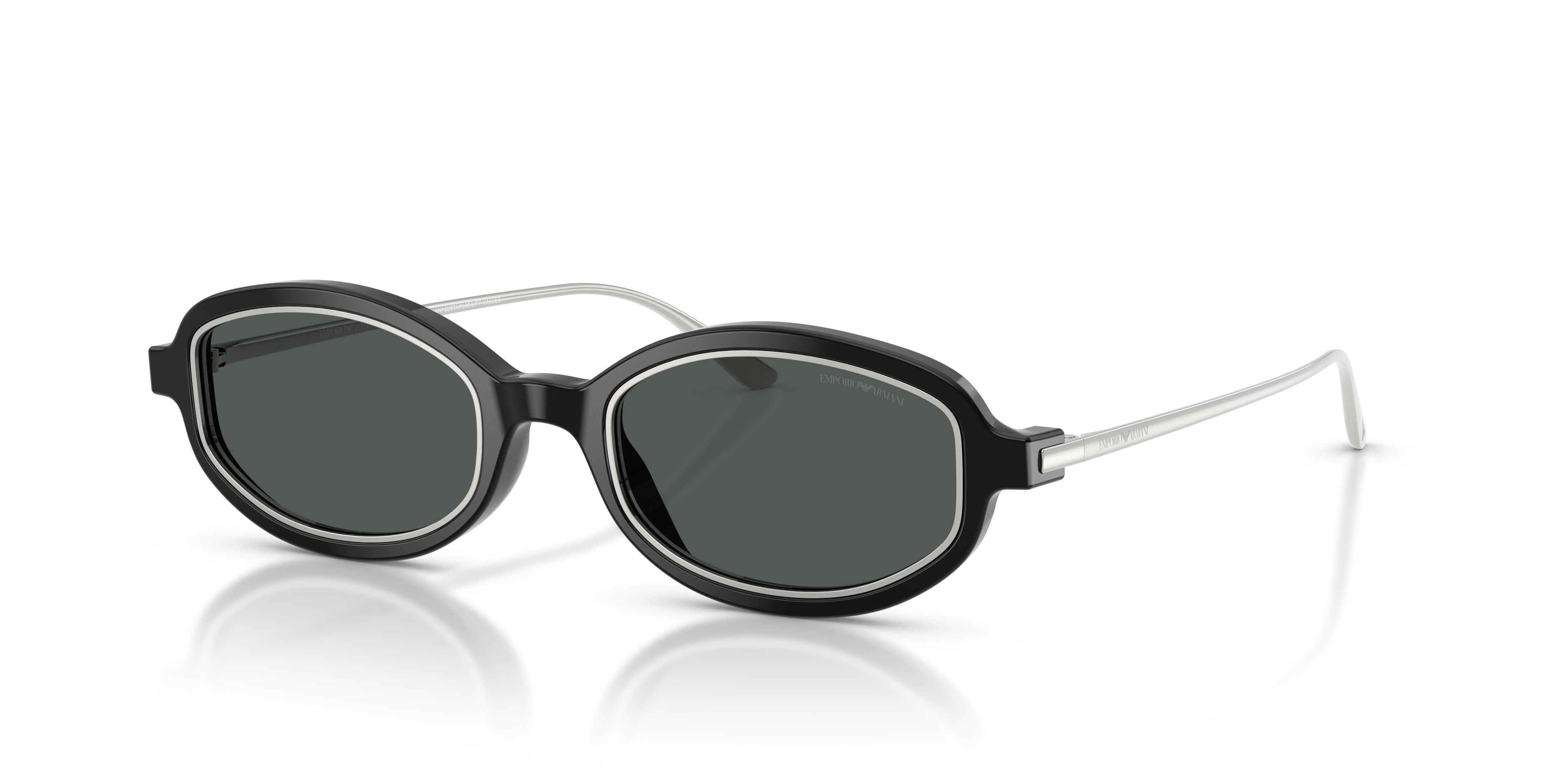 Sunglasses Emporio Armani EA 4276U (501787) color nero lucido shape irregular lenses grigio scuro