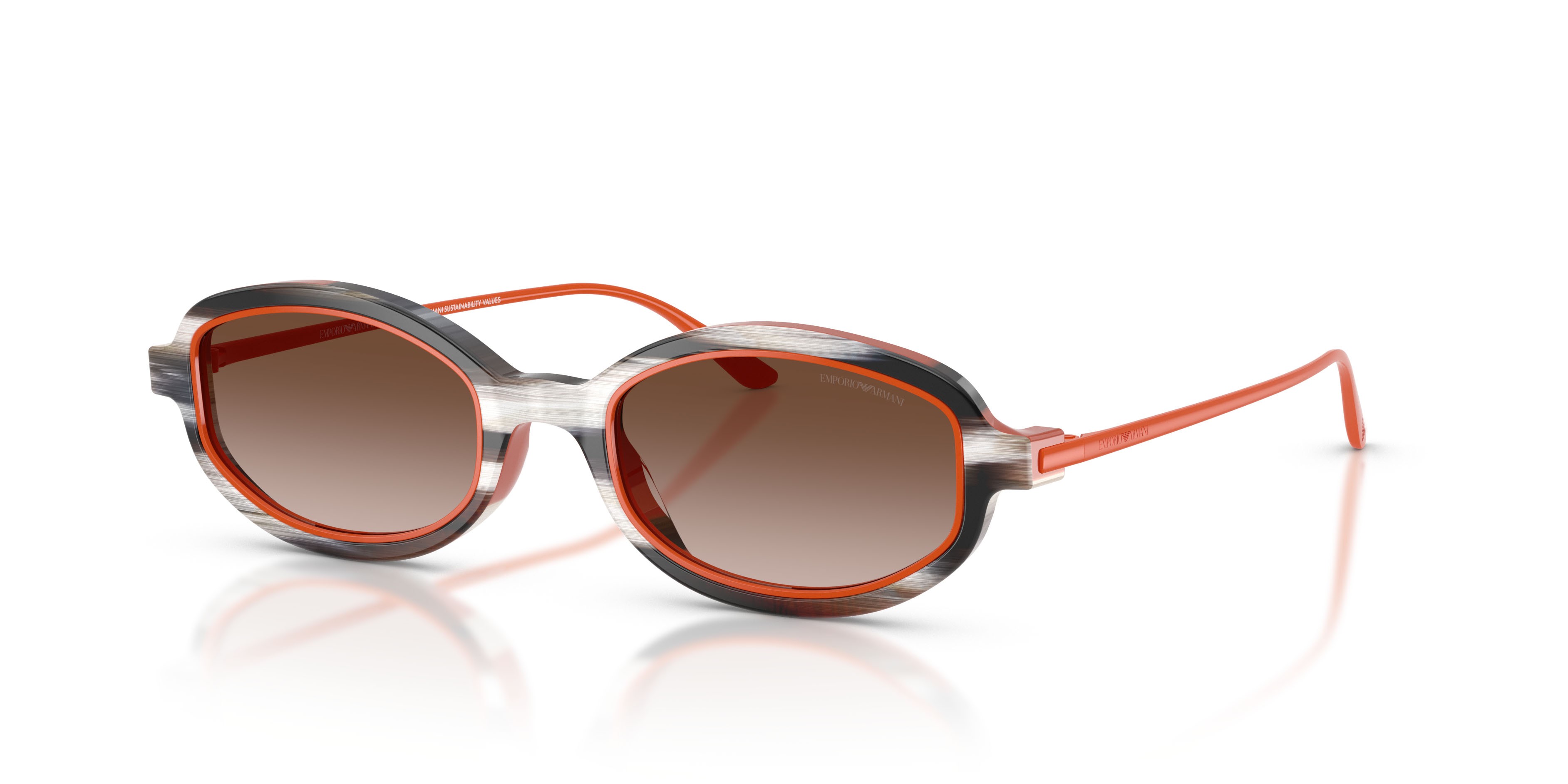Sunglasses Emporio Armani EA 4276U (642613) color arancione/beige a strisce lucido shape irregular lenses marrone sfumato