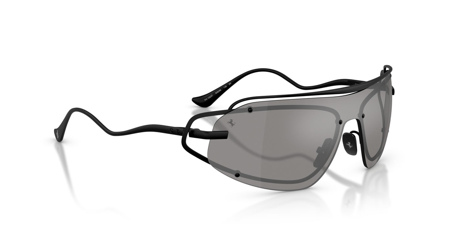 Occhiali da sole Ferrari FH 1023T (308/88) colore nero opaco forma rettangolare lenti grigio sfumato argento a specchio