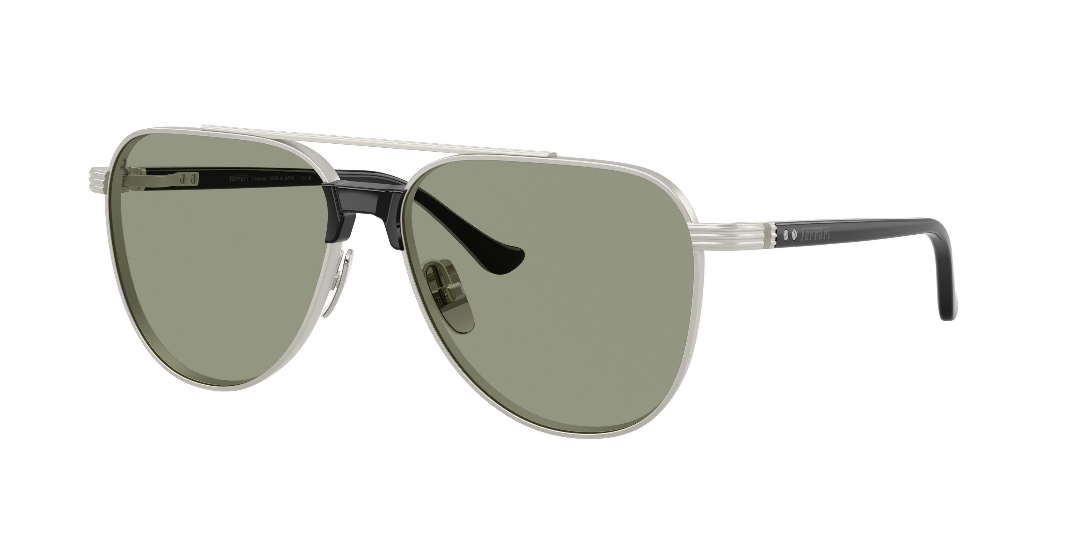 Occhiali da sole Ferrari FH 1028T (312/C7) colore argento opaco forma aviator lenti verde scuro/rosso