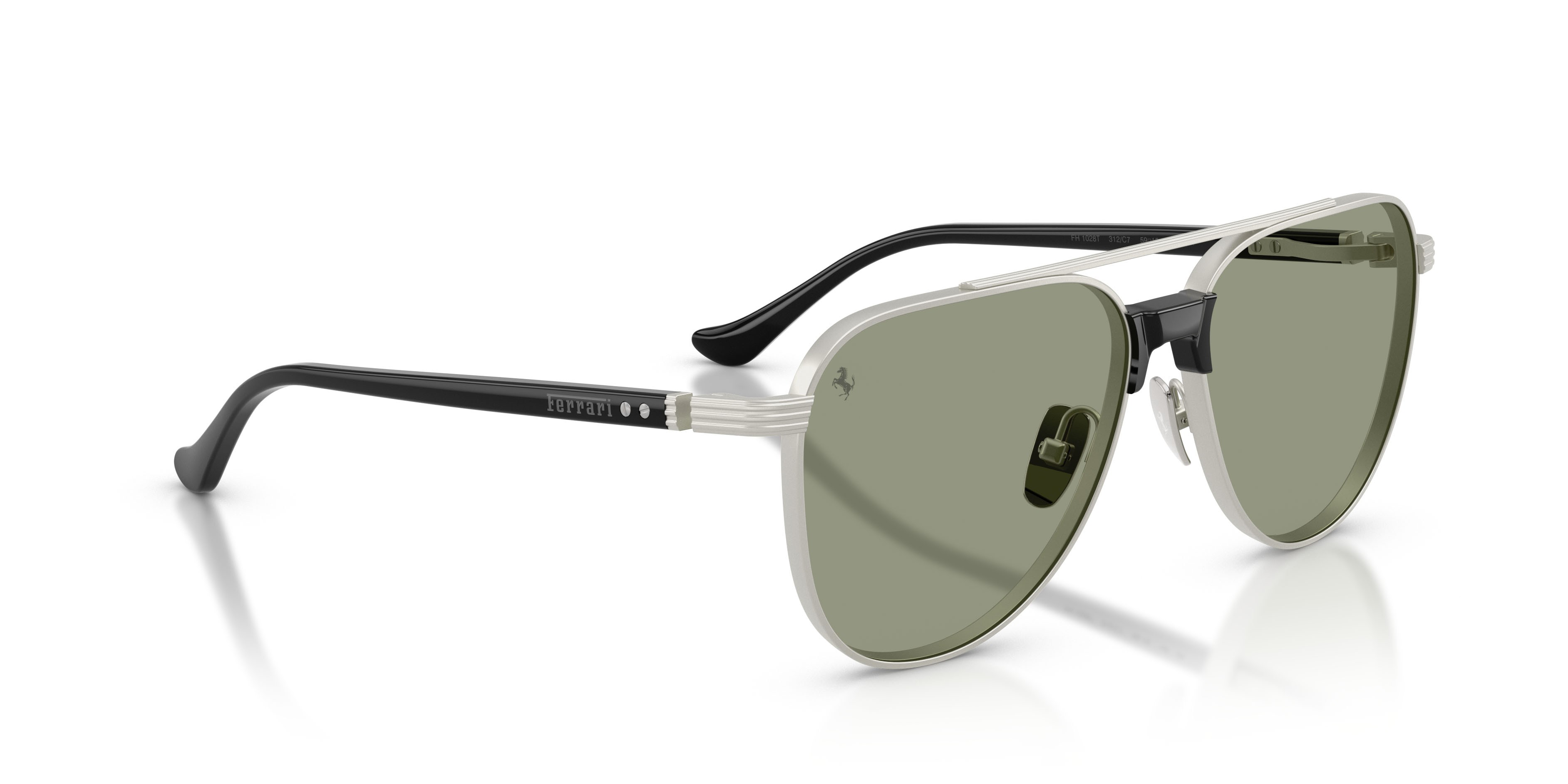 Occhiali da sole Ferrari FH 1028T (312/C7) colore argento opaco forma aviator lenti verde scuro/rosso