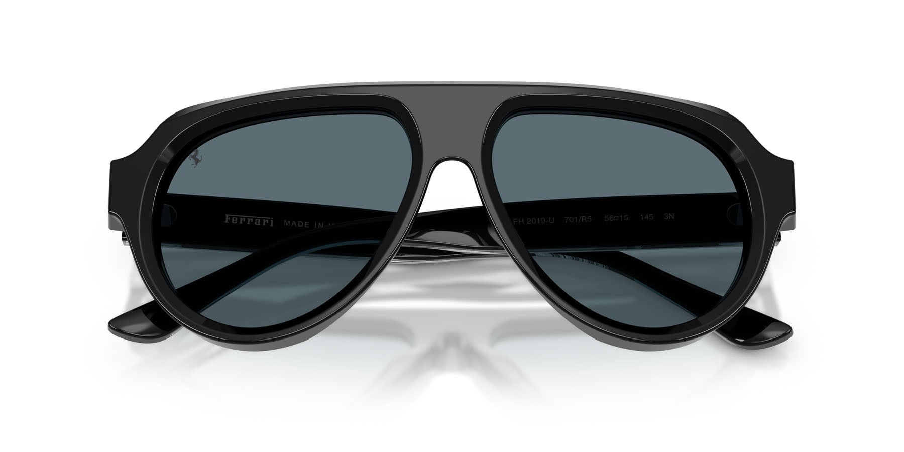 Occhiali da sole Ferrari FH 2019U (701/R5) colore nero lucido forma aviator lenti blu