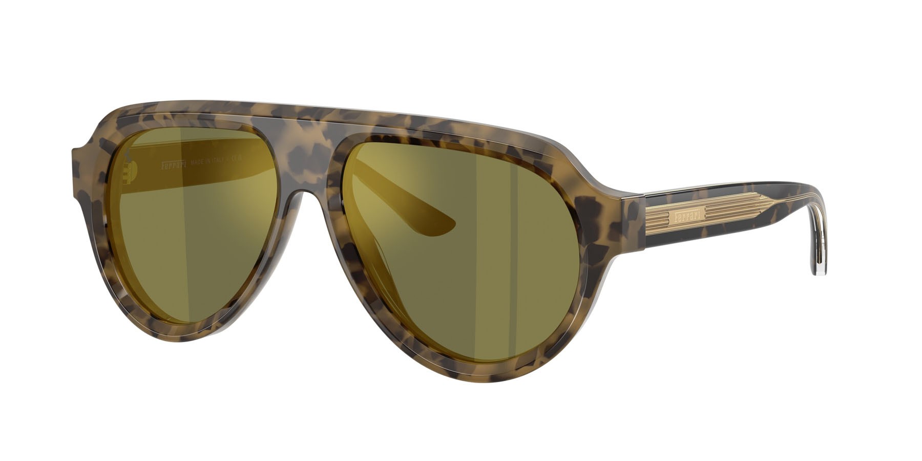 Occhiali da sole Ferrari FH 2019U (751/39) colore tartarugato marrone forma aviator lenti verde specchiato oro