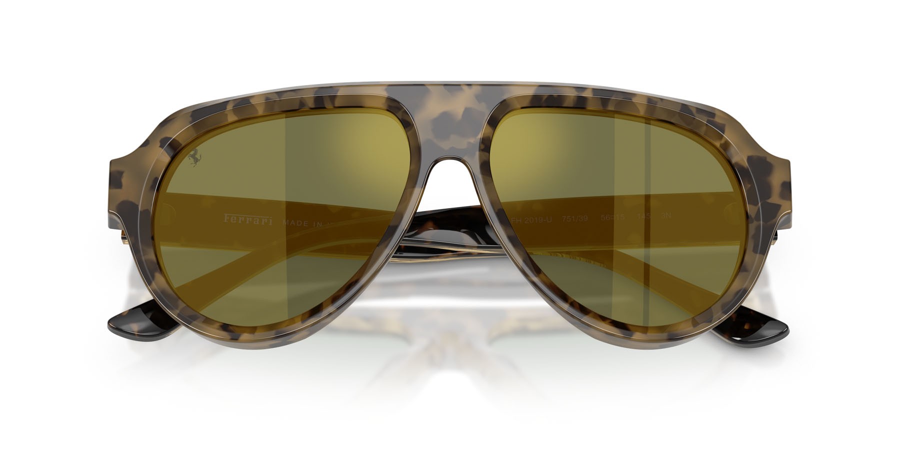 Occhiali da sole Ferrari FH 2019U (751/39) colore tartarugato marrone forma aviator lenti verde specchiato oro