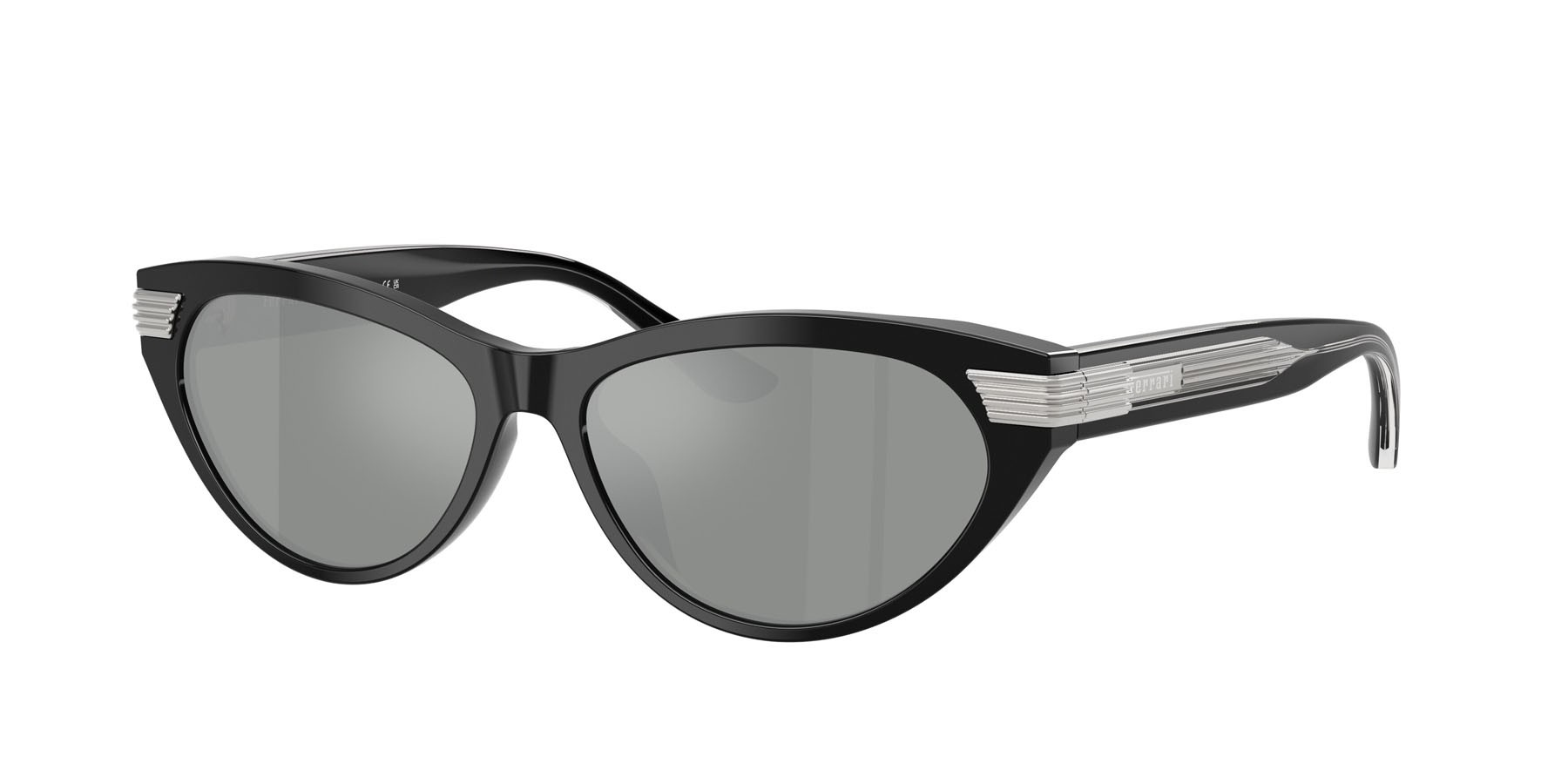 Occhiali da sole Ferrari FH 2020U (701/W3) colore nero lucido forma cat eye lenti grigio chiaro