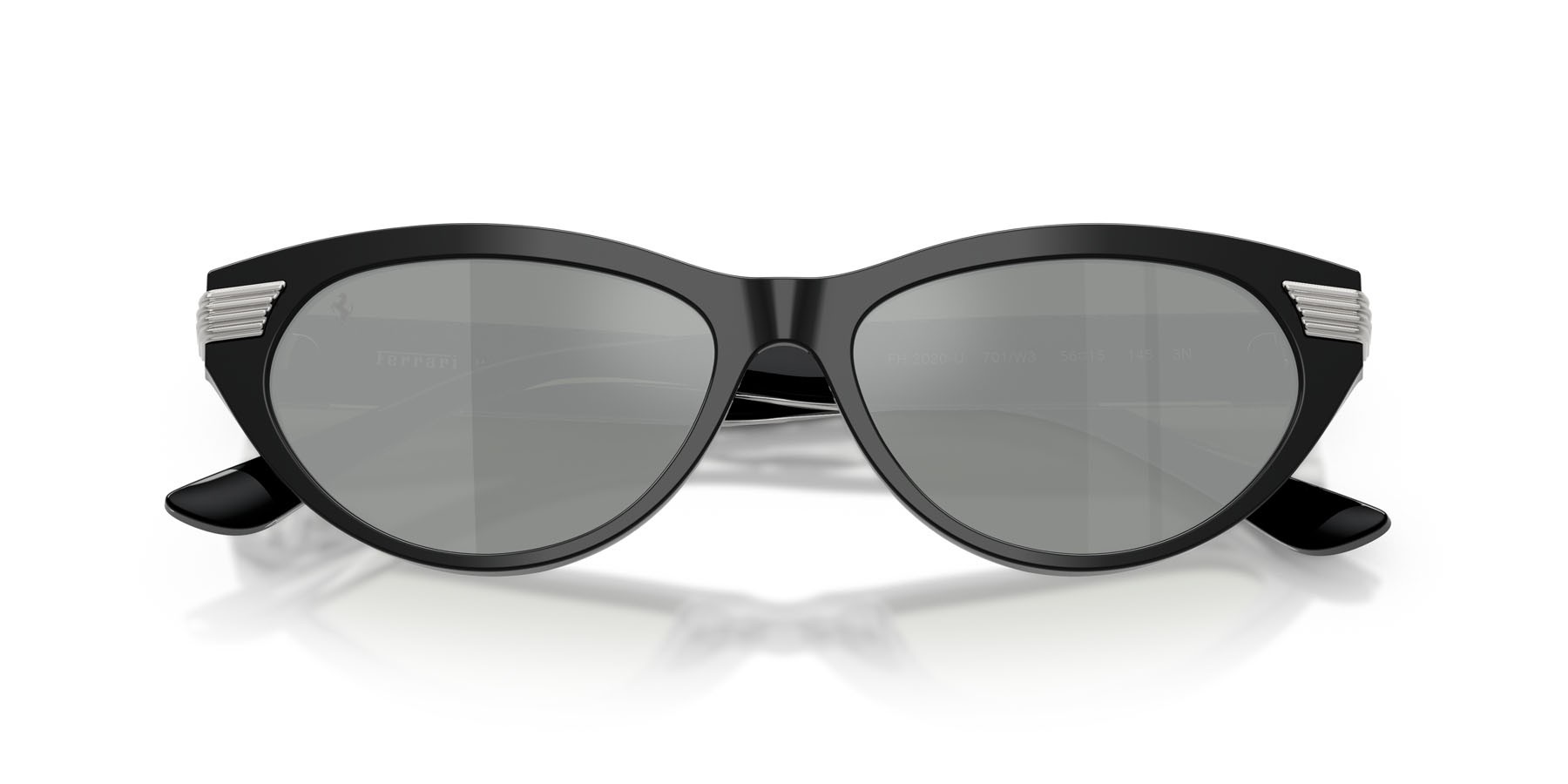 Occhiali da sole Ferrari FH 2020U (701/W3) colore nero lucido forma cat eye lenti grigio chiaro