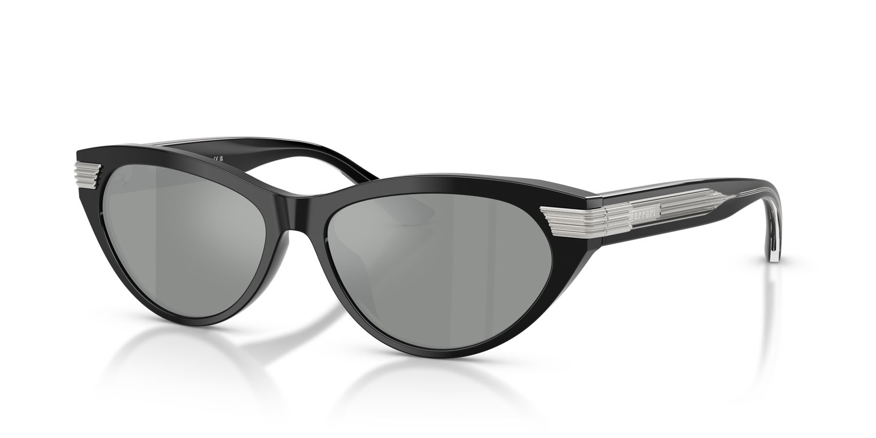 Occhiali da sole Ferrari FH 2020U (701/W3) colore nero lucido forma cat eye lenti grigio chiaro