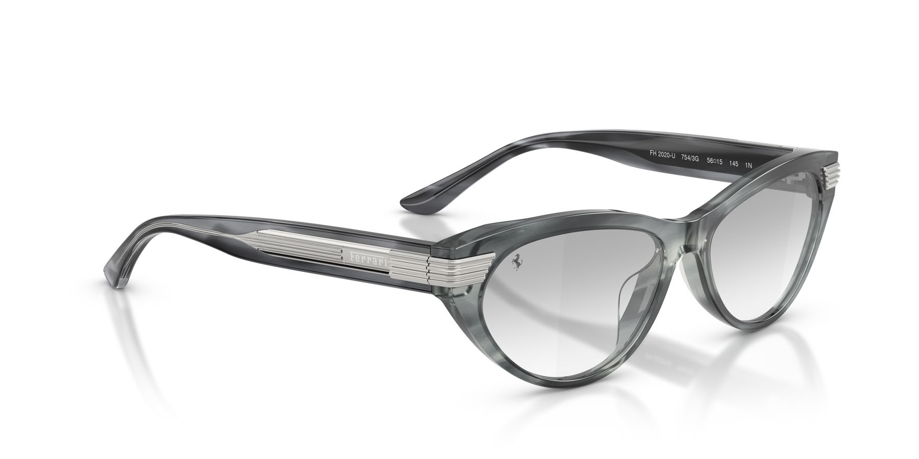Occhiali da sole Ferrari FH 2020U (754/3G) colore striato blu forma cat eye lenti trasparente a specchio sfumato grigio