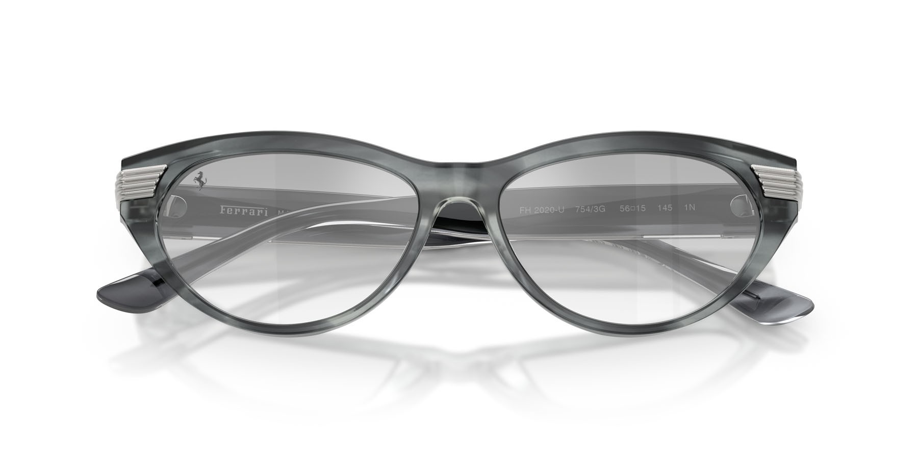 Occhiali da sole Ferrari FH 2020U (754/3G) colore striato blu forma cat eye lenti trasparente a specchio sfumato grigio