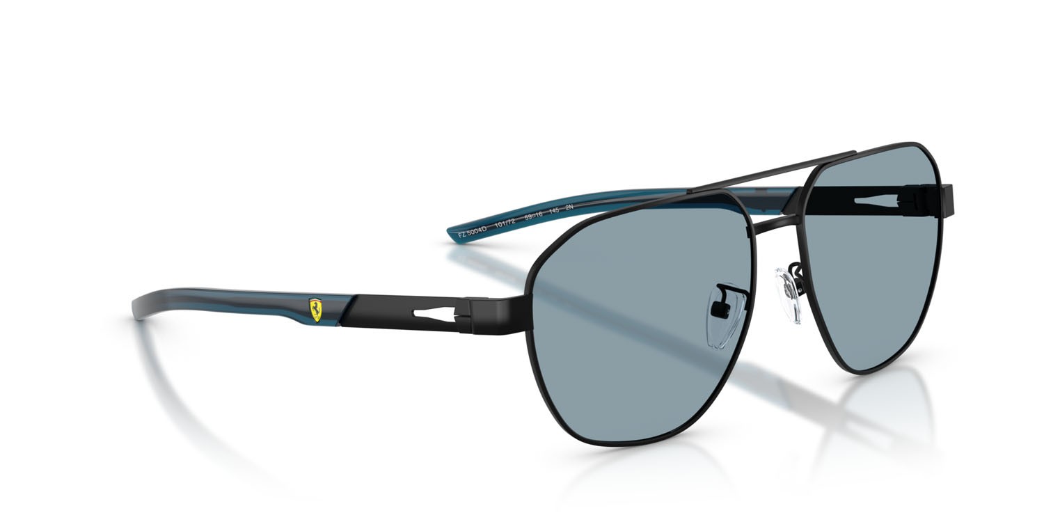 Occhiali da sole Ferrari Scuderia FZ 5004D (101/72) colore nero opaco forma irregolare lenti azzurro