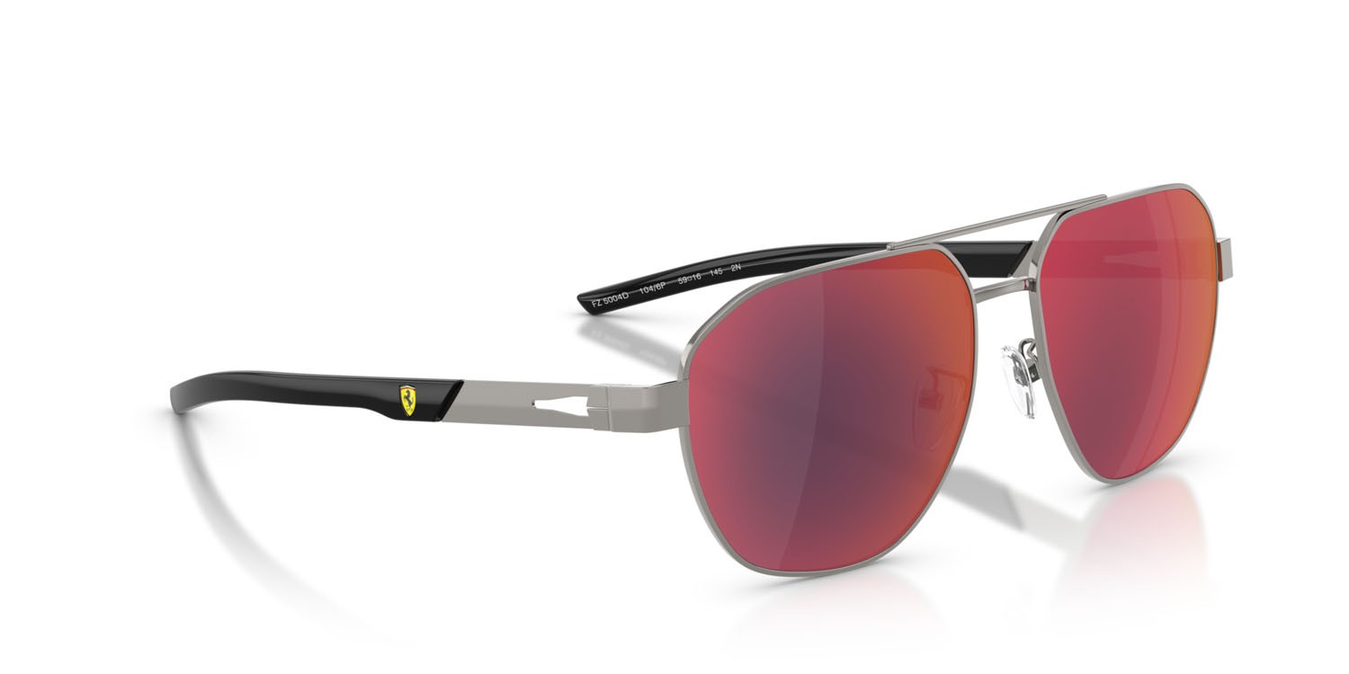 Occhiali da sole Ferrari Scuderia FZ 5004D (104/6P) colore gunmetal forma irregolare lenti nero rosso a specchio
