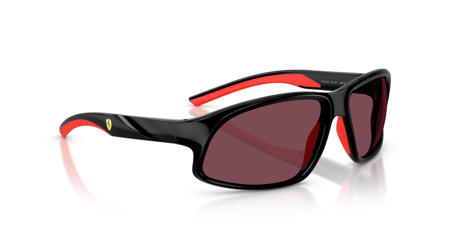 Occhiali da sole Ferrari Scuderia FZ 6016U (501/1E) colore nero forma irregolare lenti rosso ferrari esclusivo
