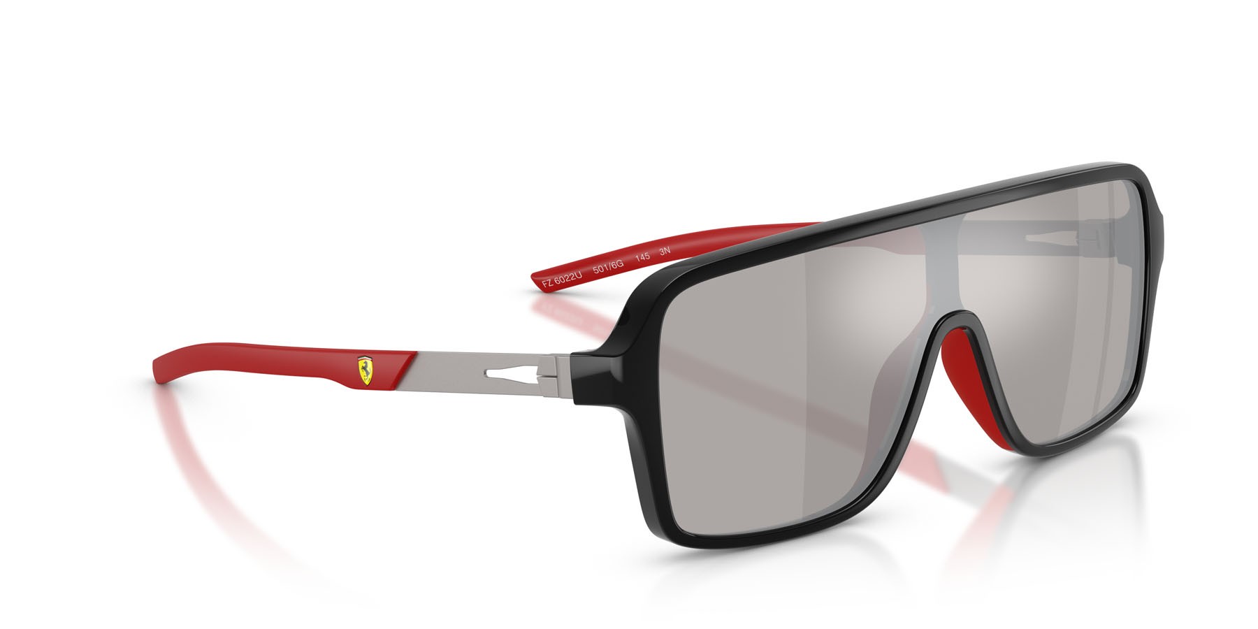 Occhiali da sole Ferrari Scuderia FZ 6022U (501/6G) colore nero lucido forma rettangolare lenti mirror light grey