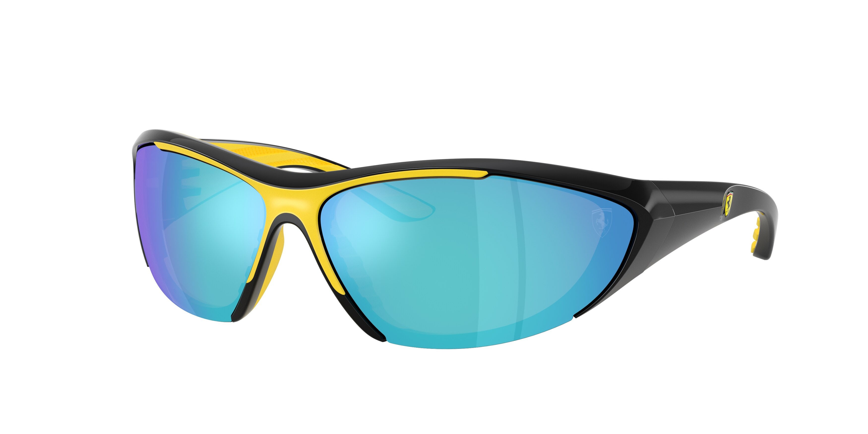 Occhiali da sole Ferrari Scuderia FZ 6029U (501/55) colore nero lucido forma cat eye lenti blu a specchio