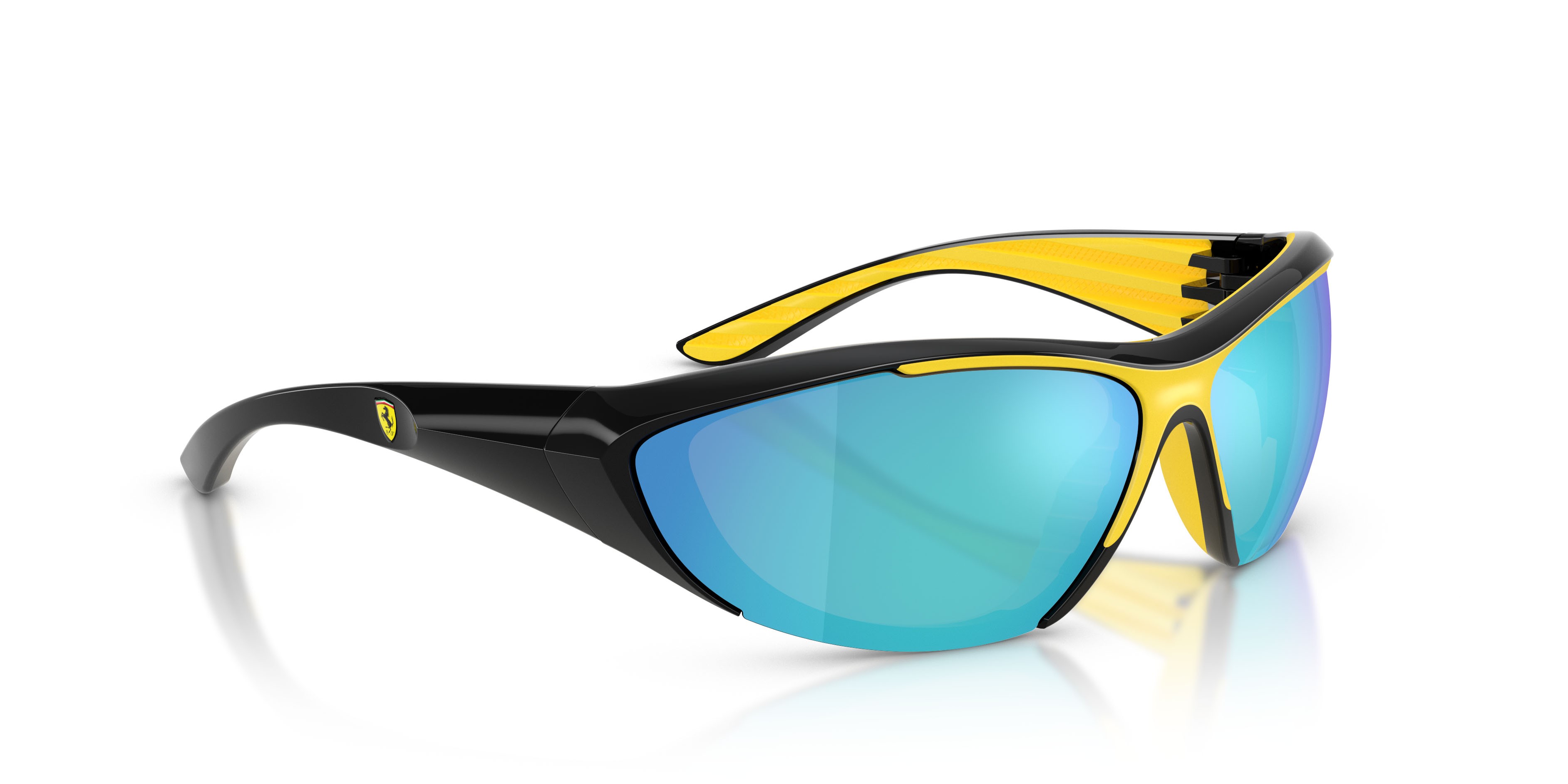 Occhiali da sole Ferrari Scuderia FZ 6029U (501/55) colore nero lucido forma cat eye lenti blu a specchio