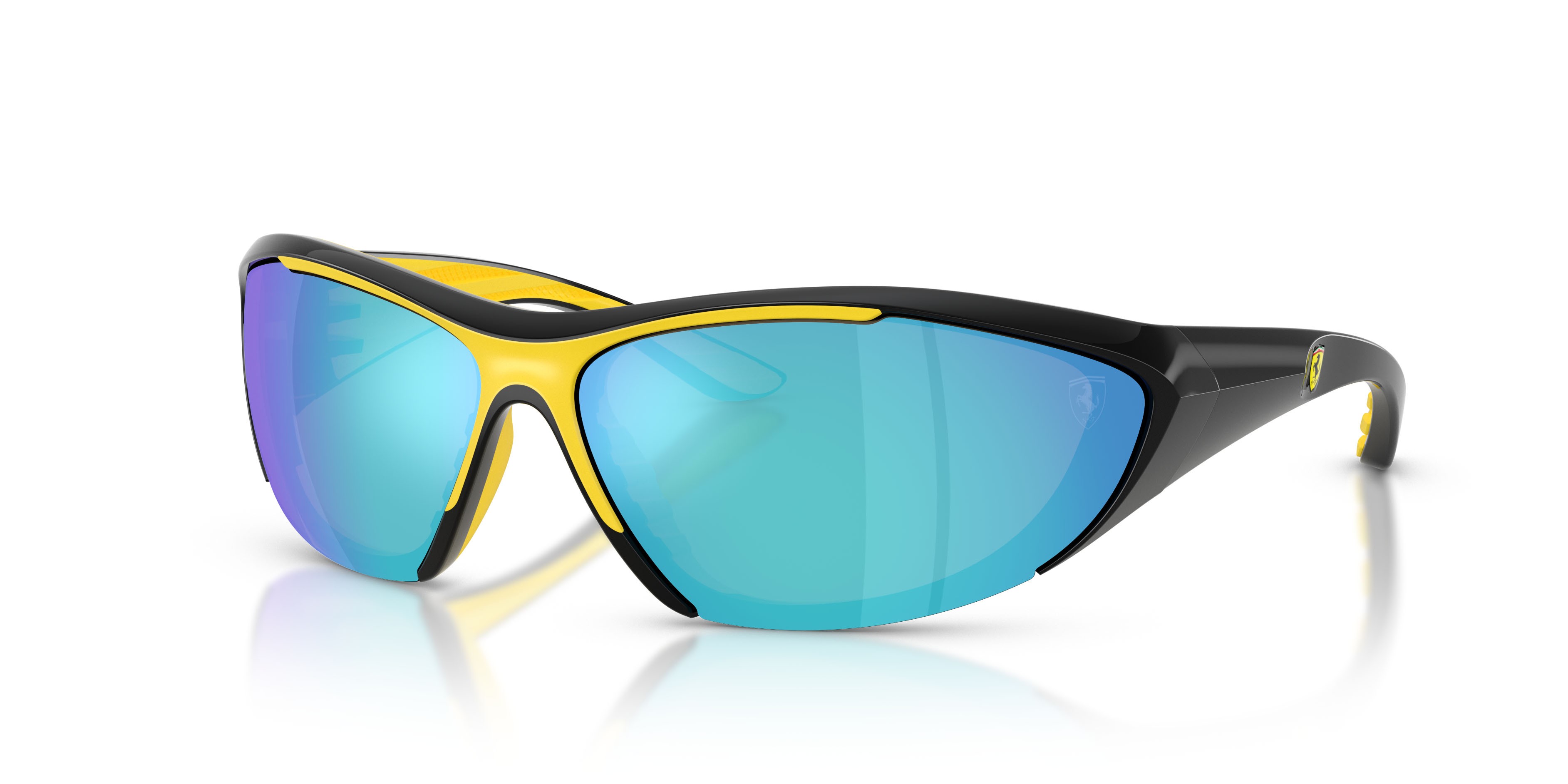 Occhiali da sole Ferrari Scuderia FZ 6029U (501/55) colore nero lucido forma cat eye lenti blu a specchio