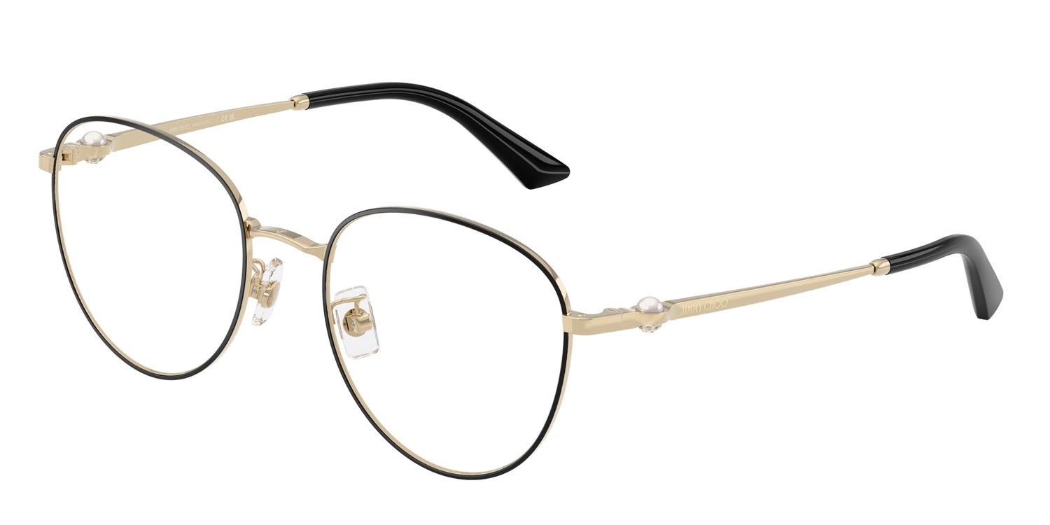 Eyeglasses Jimmy Choo JC 2013HD (3010) color oro pallido/nero shape round lenses lente demo
