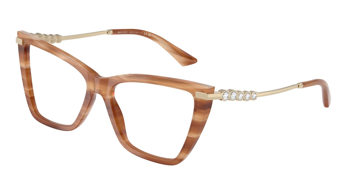 Eyeglasses Jimmy Choo JC 3020B (5055) color havana a righe marrone con glitter shape cat eye lenses lente demo