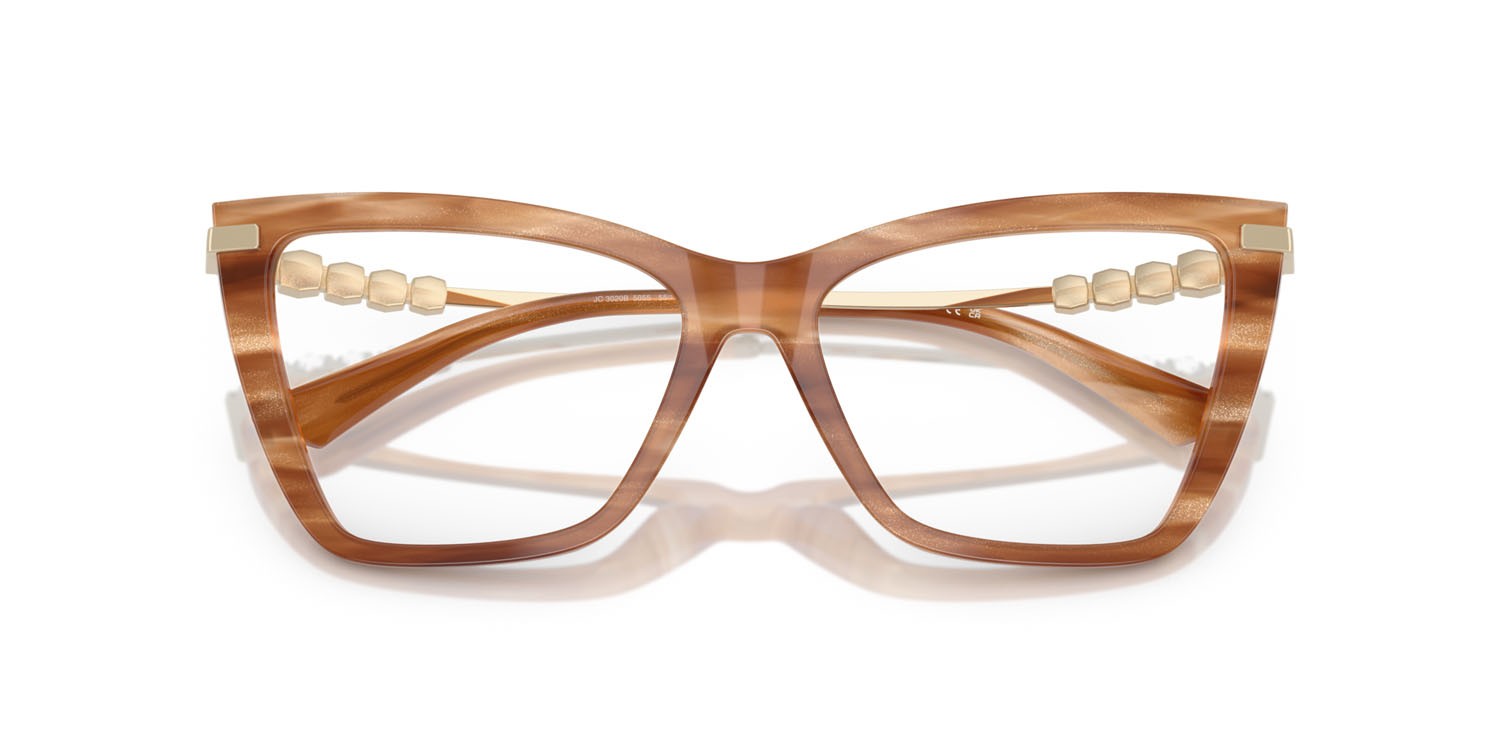 Eyeglasses Jimmy Choo JC 3020B (5055) color havana a righe marrone con glitter shape cat eye lenses lente demo