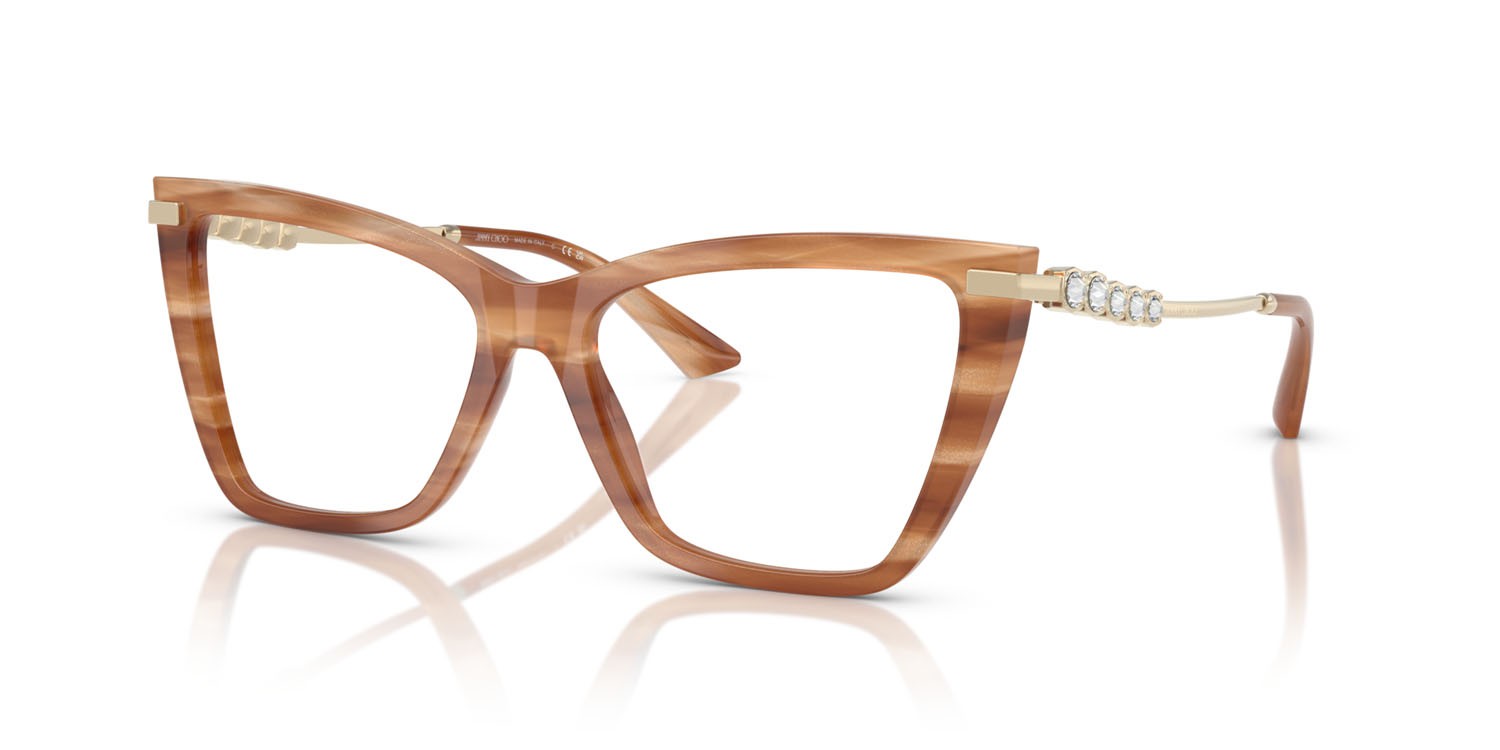 Eyeglasses Jimmy Choo JC 3020B (5055) color havana a righe marrone con glitter shape cat eye lenses lente demo