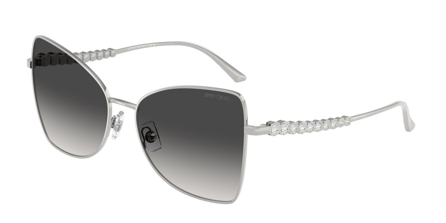 Occhiali da sole Jimmy Choo JC 4010B (30028G) colore argento forma farfalla lenti grigio sfumato