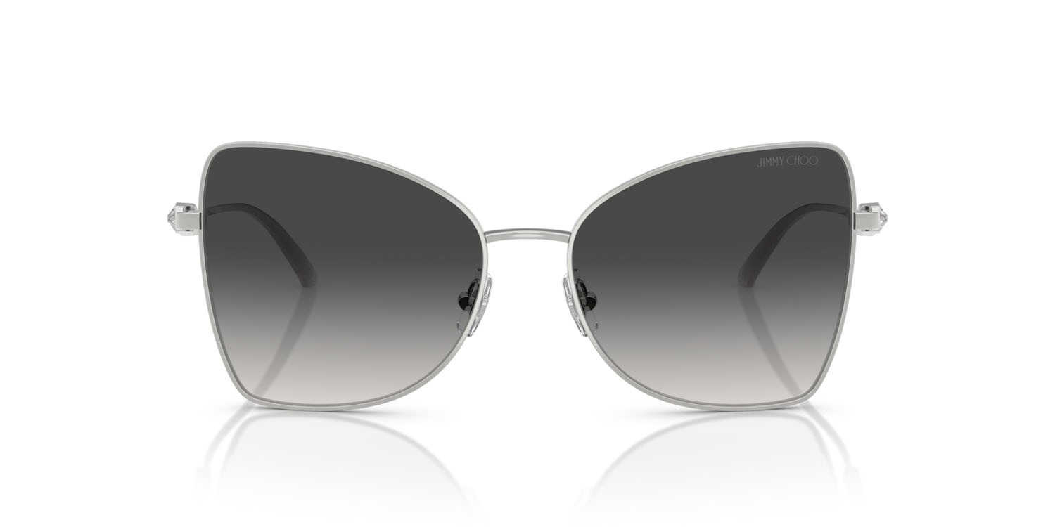 Occhiali da sole Jimmy Choo JC 4010B (30028G) colore argento forma farfalla lenti grigio sfumato