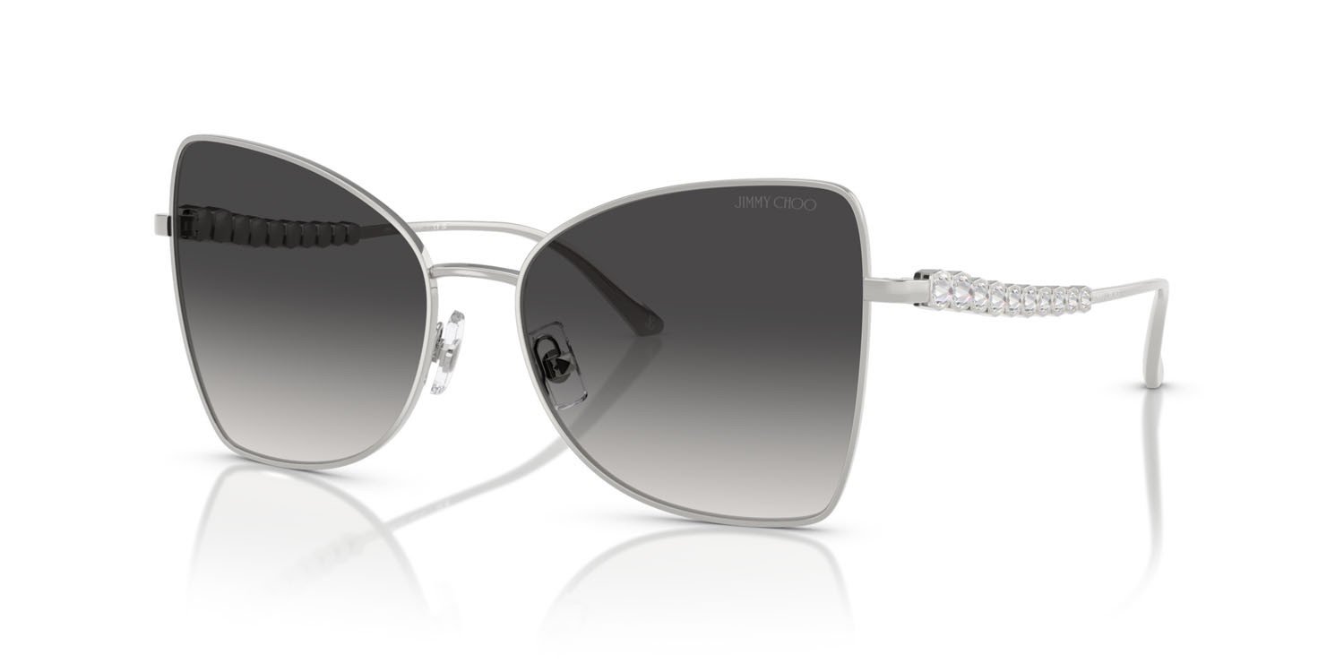 Occhiali da sole Jimmy Choo JC 4010B (30028G) colore argento forma farfalla lenti grigio sfumato