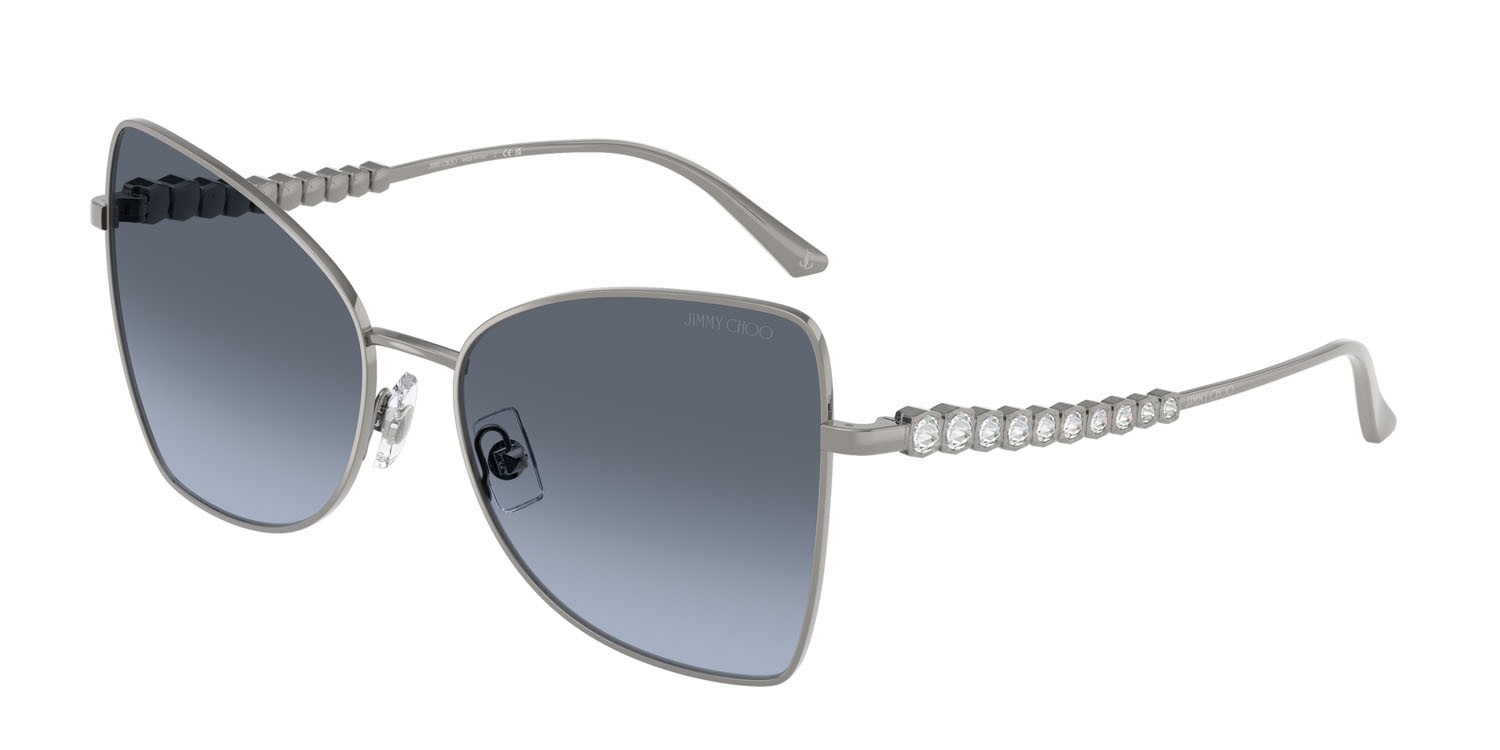 Occhiali da sole Jimmy Choo JC 4010B (30048F) colore gunmetal forma farfalla lenti blu sfumato