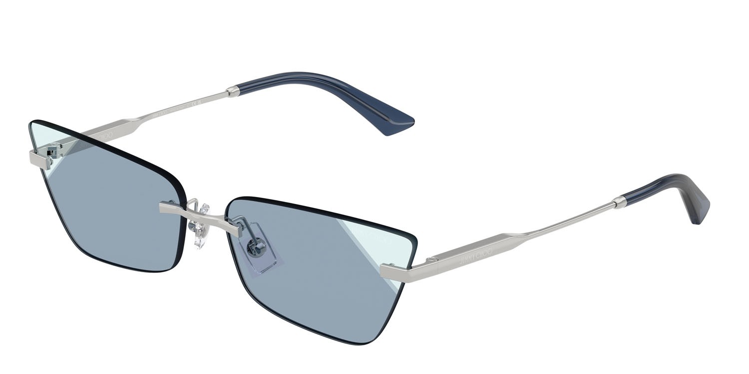 Occhiali da sole Jimmy Choo JC 4012 (30024S) colore argento forma cat eye lenti azzurro sfumato blu