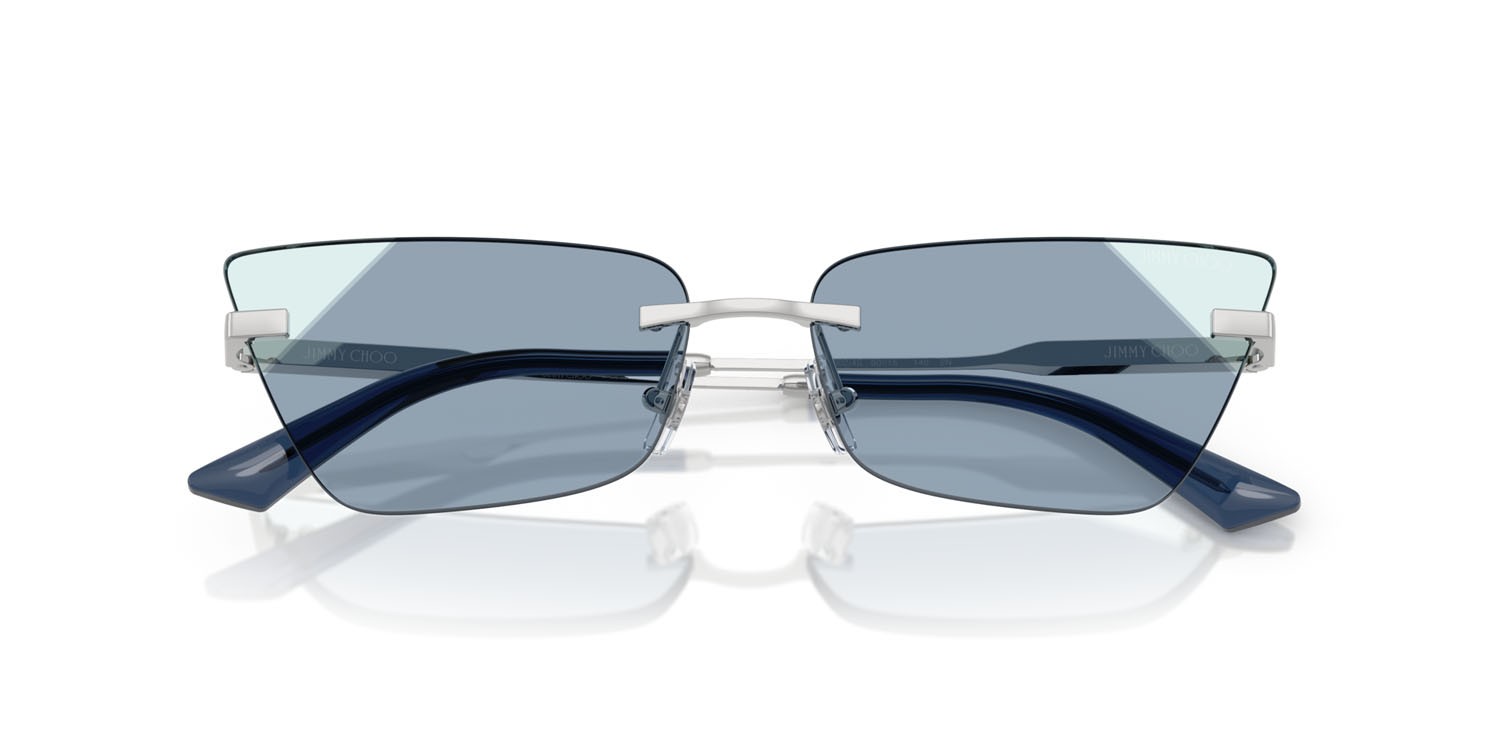 Occhiali da sole Jimmy Choo JC 4012 (30024S) colore argento forma cat eye lenti azzurro sfumato blu