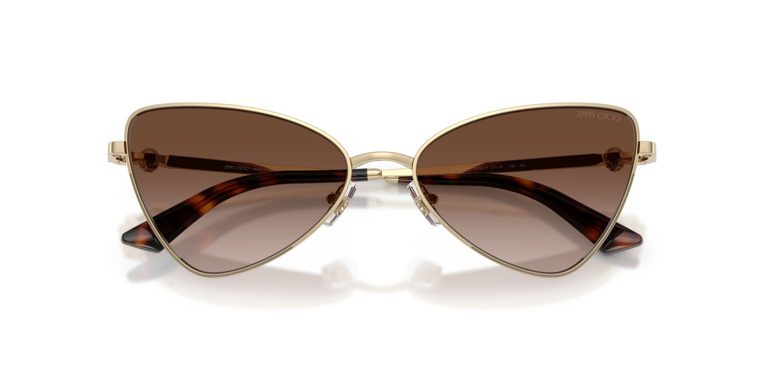 Sunglasses Jimmy Choo JC 4015HB (300613) color oro pallido shape cat eye lenses marrone sfumato