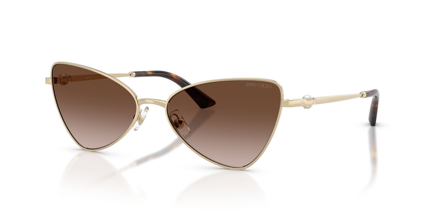 Sunglasses Jimmy Choo JC 4015HB (300613) color oro pallido shape cat eye lenses marrone sfumato
