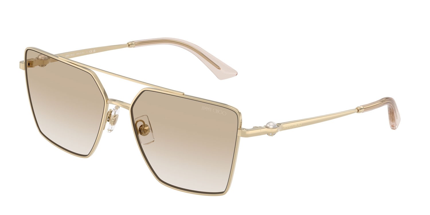 Sunglasses Jimmy Choo JC 4016HB (300611) color oro pallido shape square lenses trasparente sfumato grigio chiaro