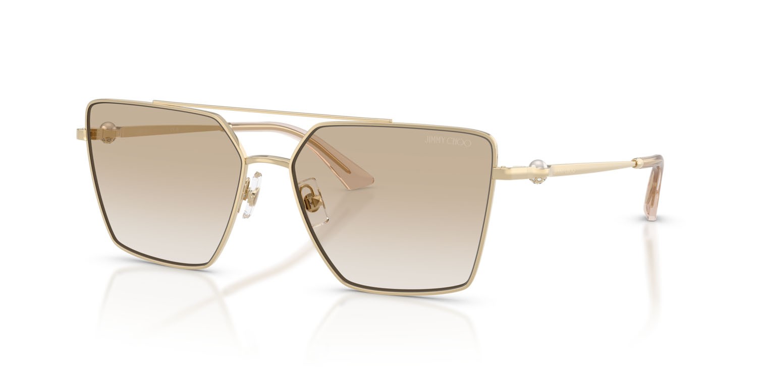 Sunglasses Jimmy Choo JC 4016HB (300611) color oro pallido shape square lenses trasparente sfumato grigio chiaro