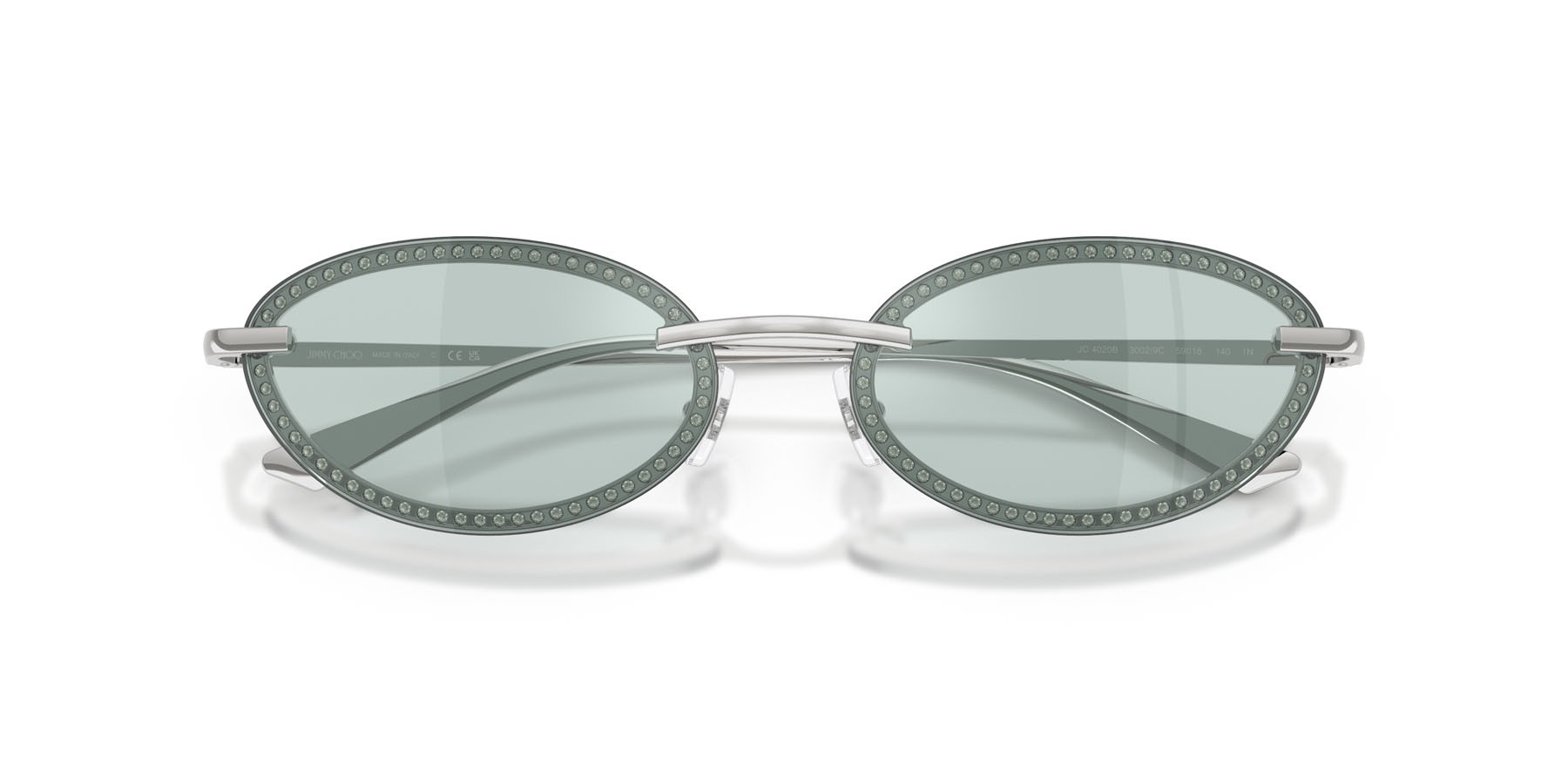 Occhiali da sole Jimmy Choo JC 4020B (30029C) colore argento forma ovale lenti azzurro/flash argento