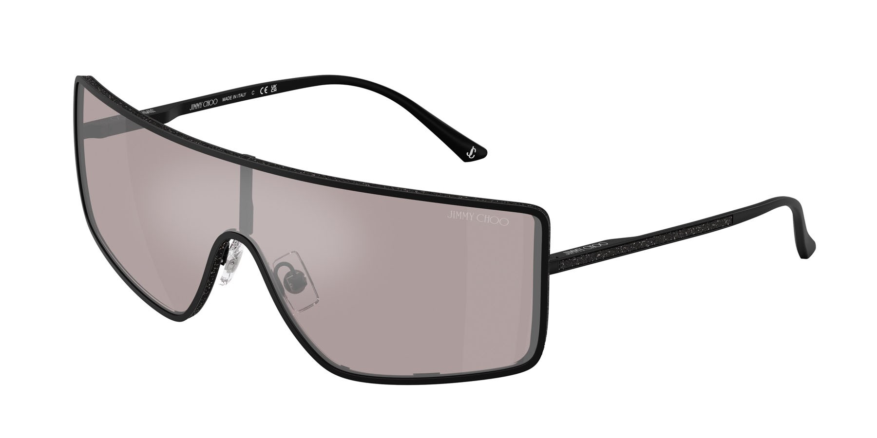 Occhiali da sole Jimmy Choo JC 4021J (3001AK) colore nero opaco forma rettangolare lenti violetto a specchio/flash argento