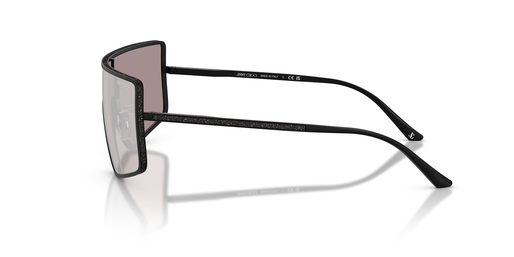 Occhiali da sole Jimmy Choo JC 4021J (3001AK) colore nero opaco forma rettangolare lenti violetto a specchio/flash argento