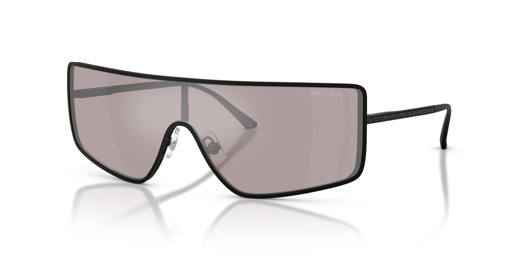 Occhiali da sole Jimmy Choo JC 4021J (3001AK) colore nero opaco forma rettangolare lenti violetto a specchio/flash argento